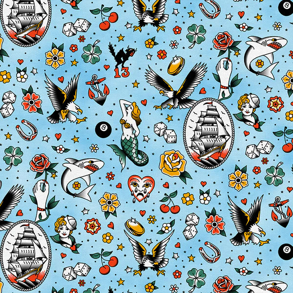 Timeless Tattoos Tattoo Toss Blue 38025890 BLUE Organic Cotton Woven