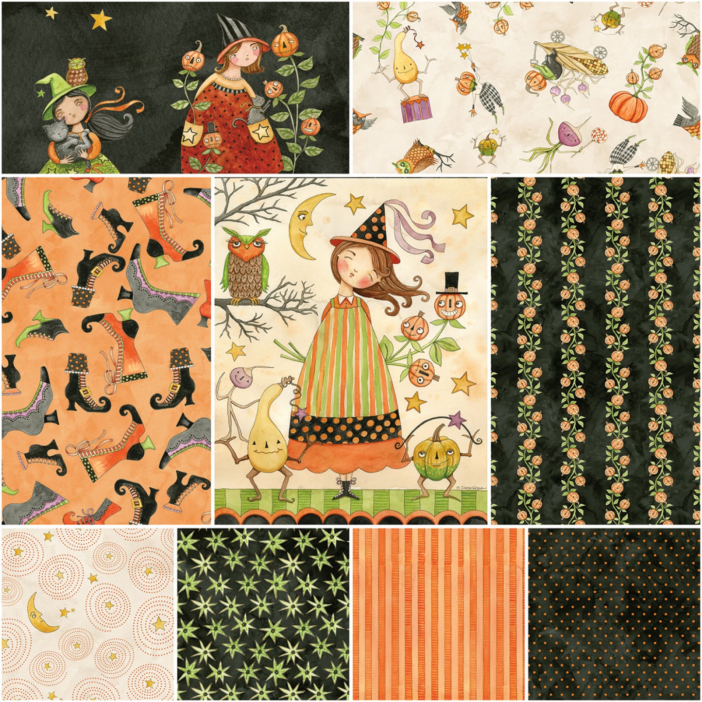 Ghoul Friends by Teresa Kogut 1 Yard Bundle & Panel Black   1YD-16050B-9 Bundle