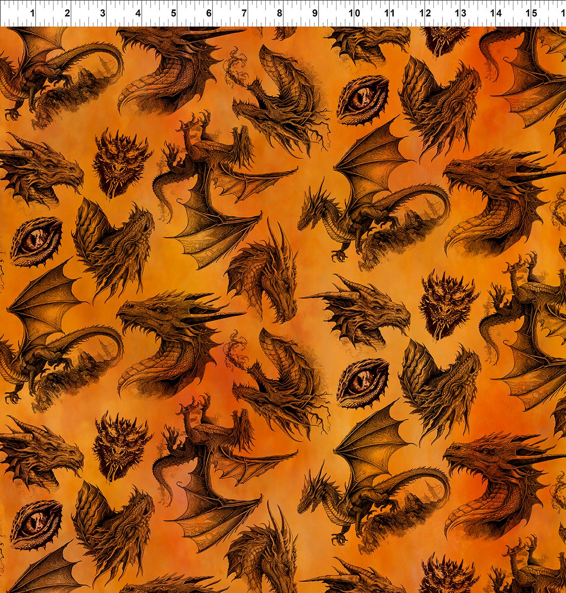 Dragons Emerald Reign Etching Orange 23DRG.1 Cotton Woven Fabric