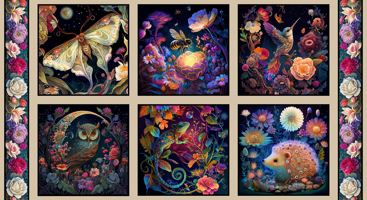 Night Garden Digital by JT Stewart_Duirwagh Studios 24" Panel Blocks Dark Blue 3548-79 Cotton Woven Panel