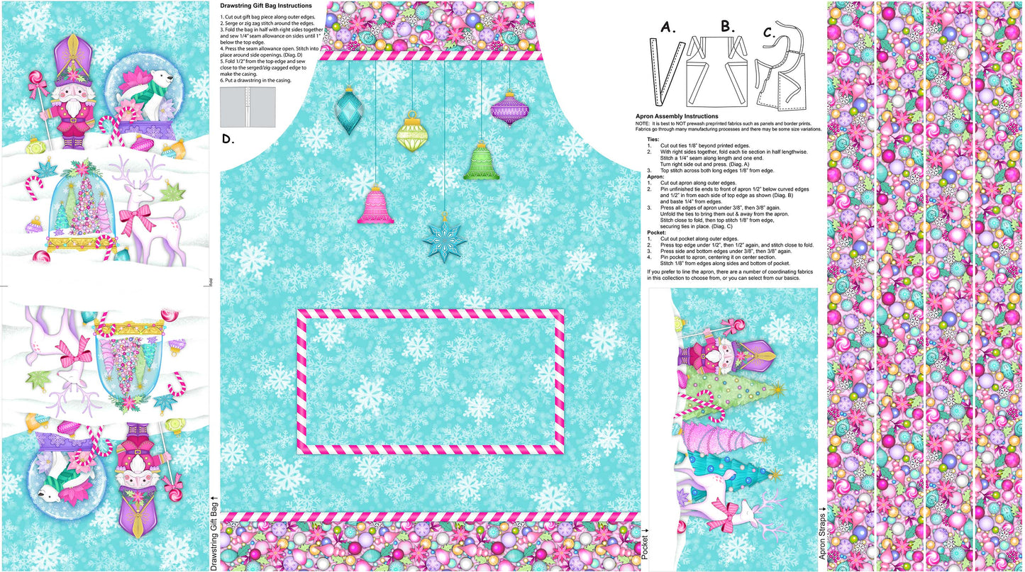 Merry and Bright By Michael Zindell Designs 24" Panel Kid's Apron Digital Turquoise/Multi  DP26973-64