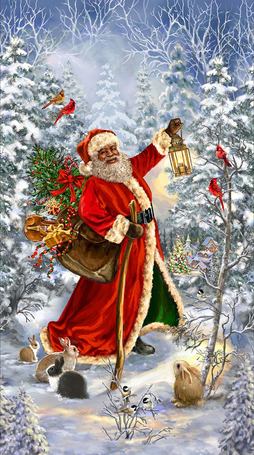 Christmas Journey by Dana Gelsinger 24" Panel Snow Santa & Animals CD2130-SNOW Cotton Woven Panel