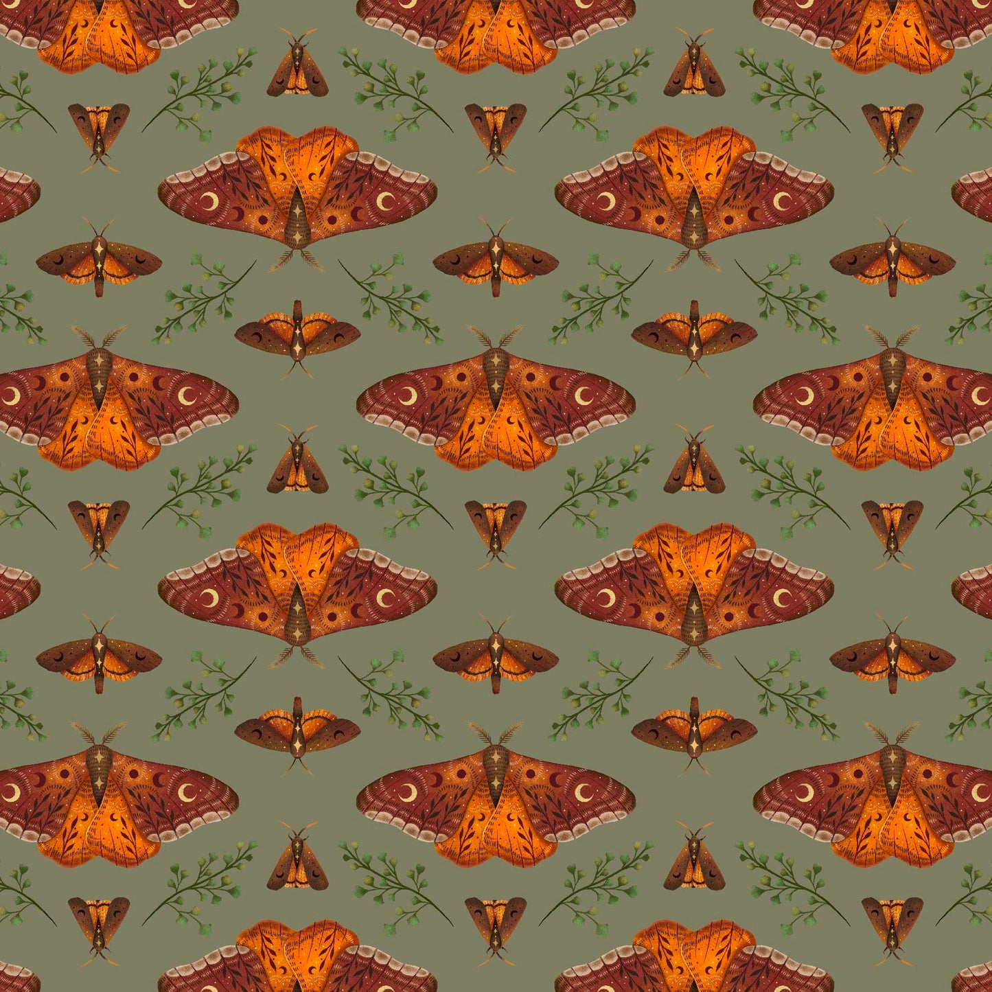 Harvest Haunt Moths Green 4809-66 by Episodic Drawing