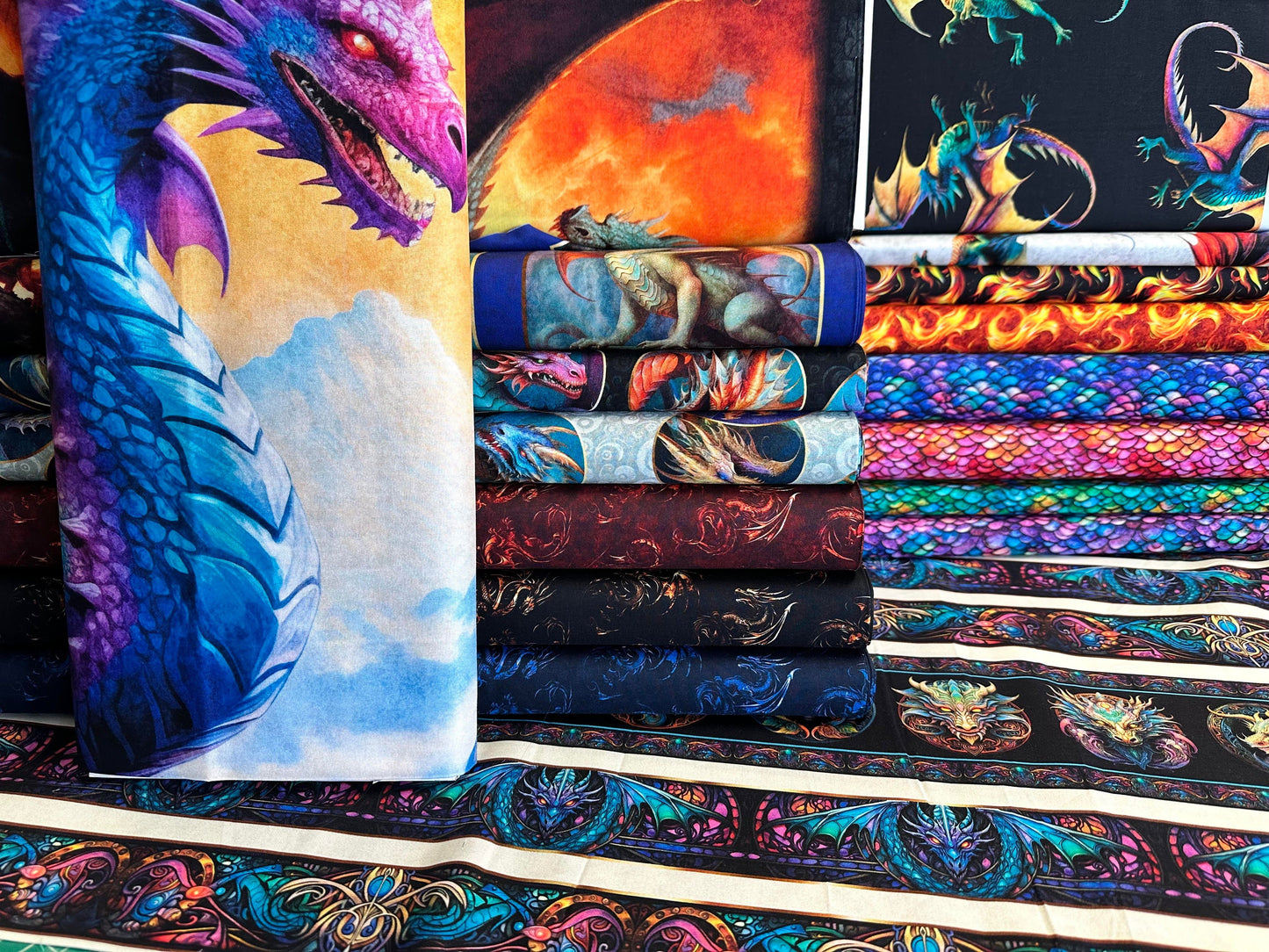 Dragon’s Song by Morris Creative Group 36" Panel Dragon Blocks Royal 31150Y Cotton Woven Panel