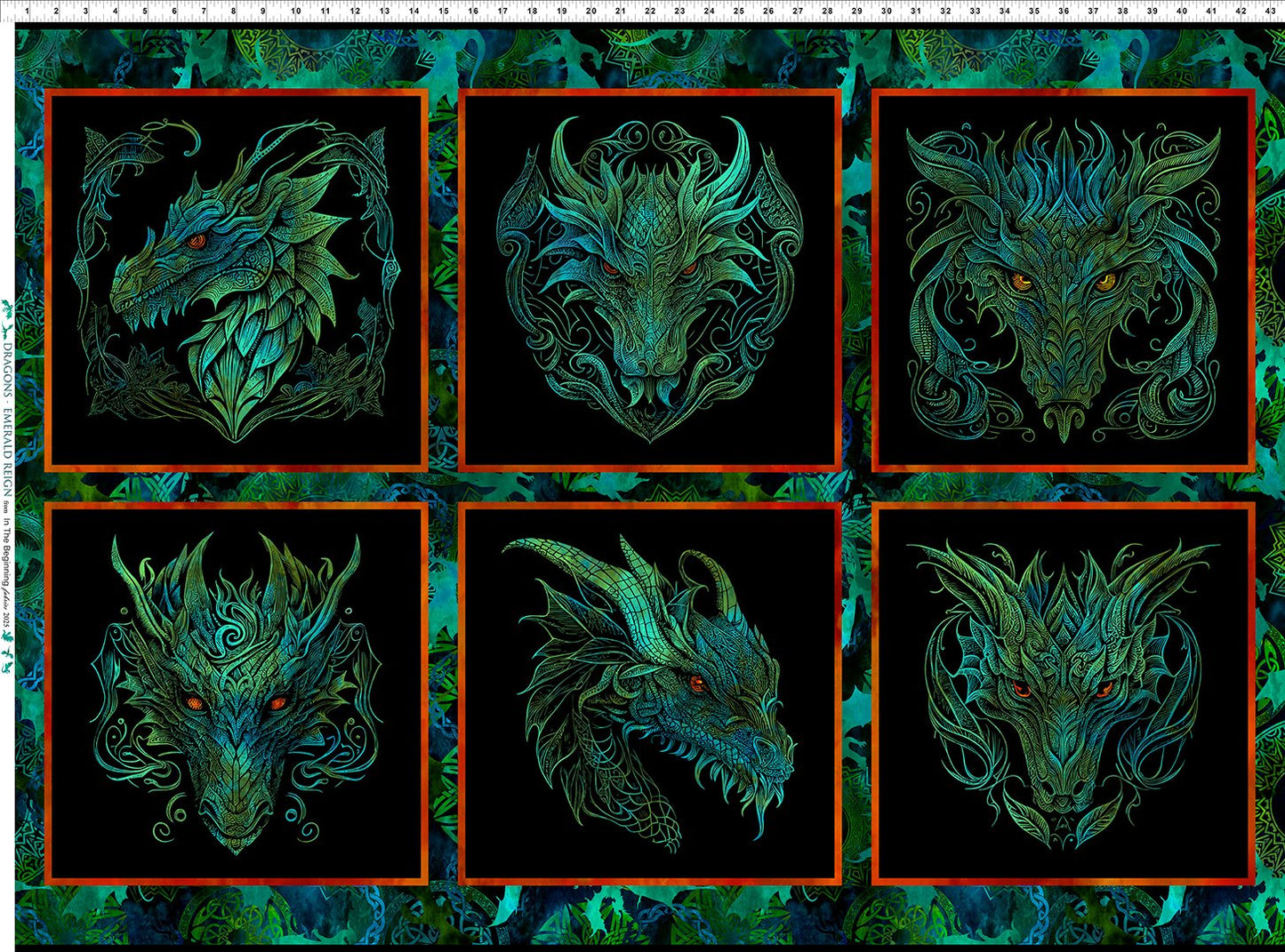 Dragons Emerald Reign 31.5" Panel 21DRG.1 Cotton Woven Panel
