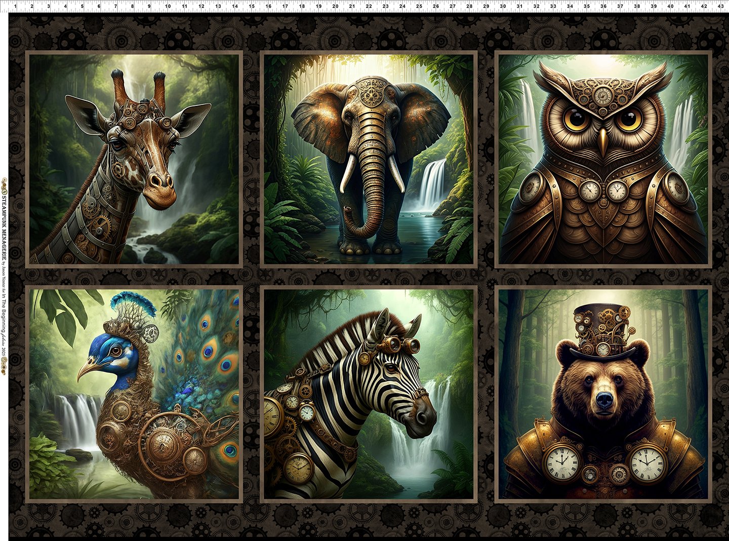 PREORDER ITEM - EXPECTED DECEMBER 2025: Steampunk Menagerie By Jason Yenter 31.5" Panel 2ST.1 31.5" Cotton Woven Panel