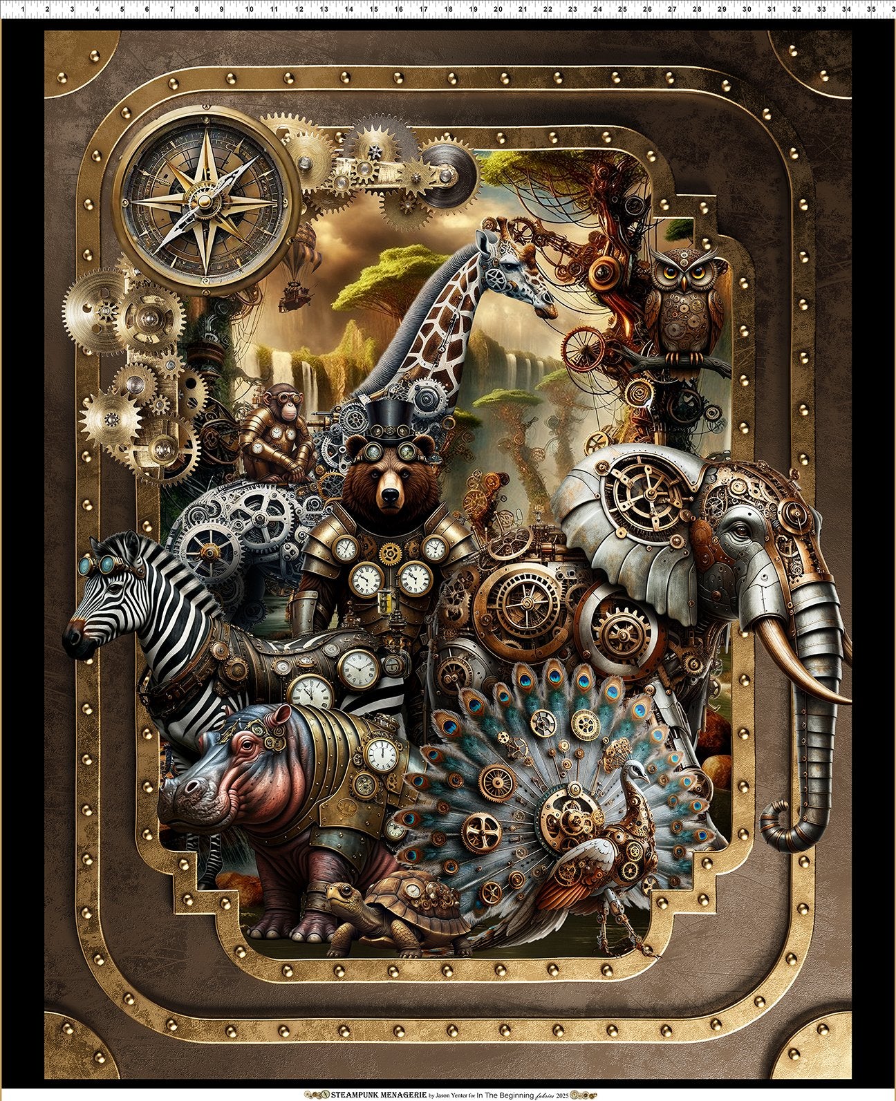 PREORDER ITEM - EXPECTED DECEMBER 2025: Steampunk Menagerie By Jason Yenter 36" Panel 1ST.1 Cotton Woven Panel