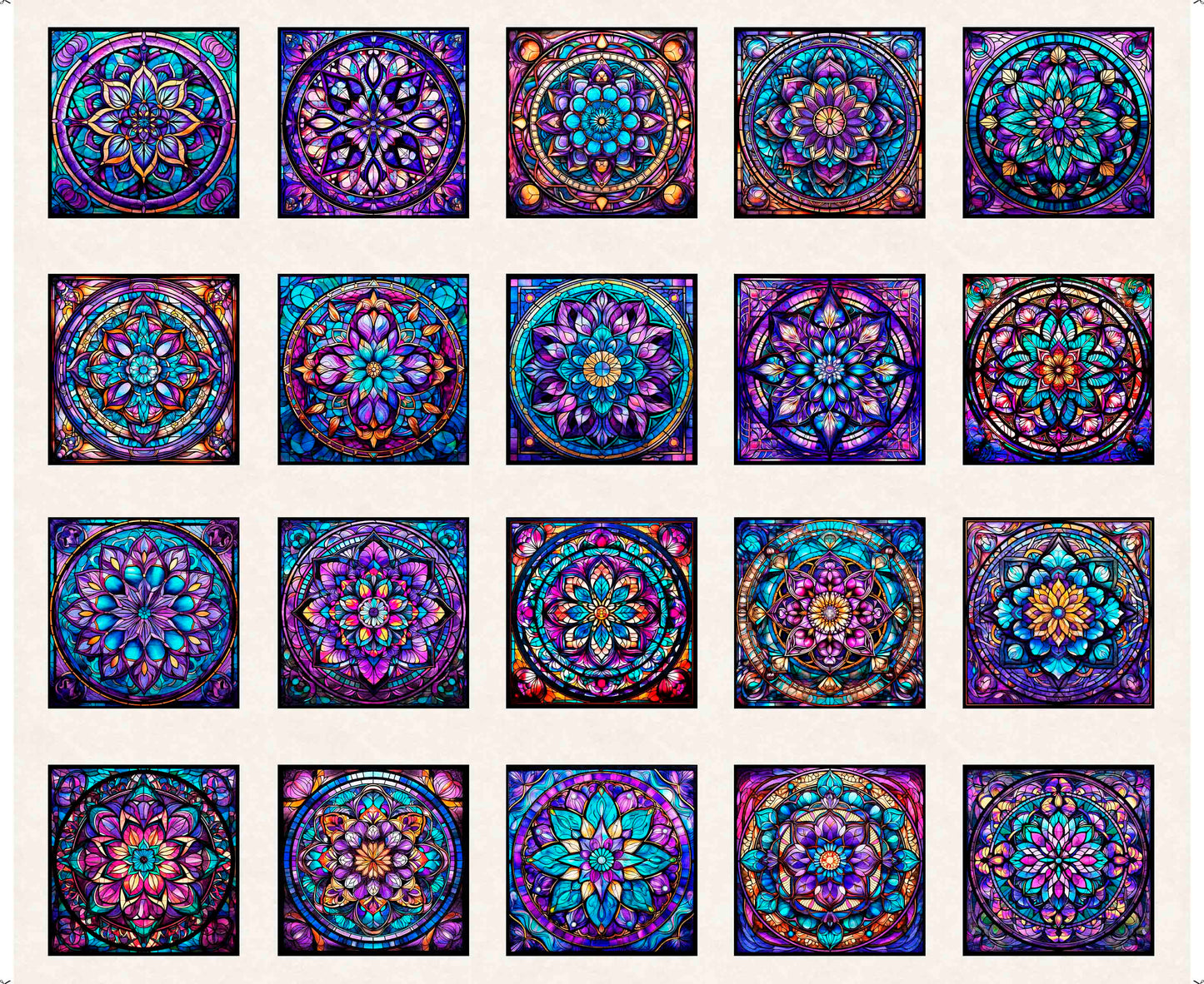 Night Flight by Morris Creative Group 36" Panel Stained Glass Blocks White    30751E Cotton Woven Panel