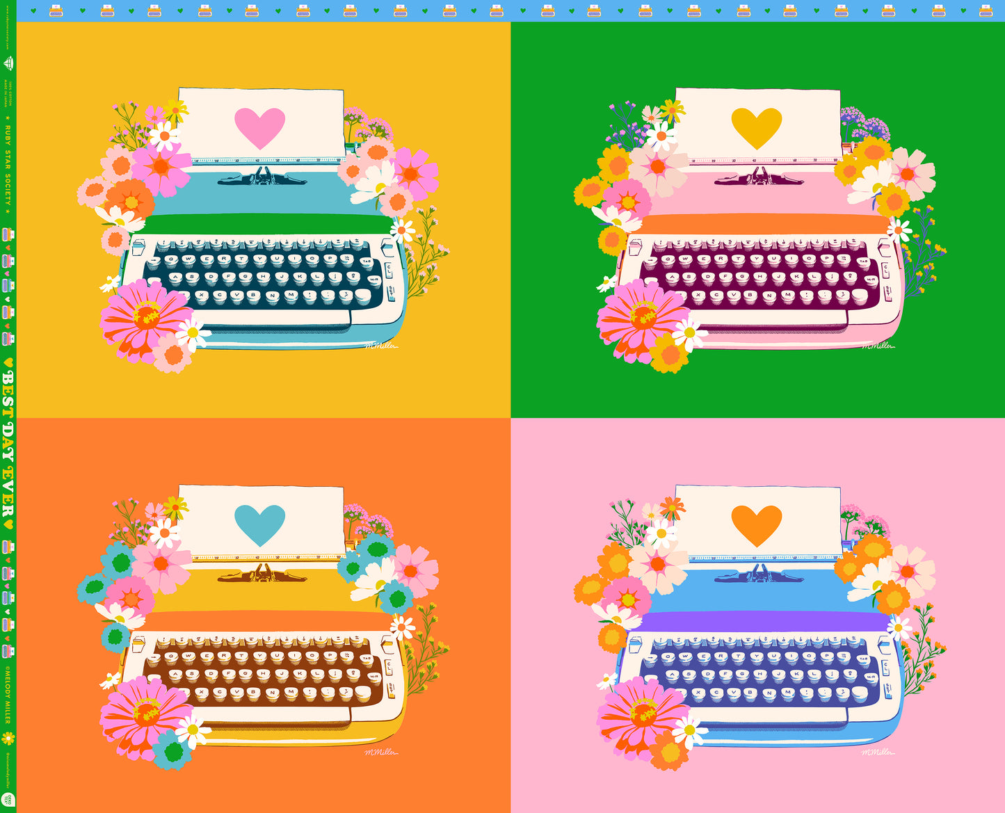 PREORDER ITEM - EXPECTED SEPTEMBER 2025: Best Day Ever by Melody Miller of Ruby Star Society 36" Panel Typewriter Multi RS0102.11 Cotton Woven Panel