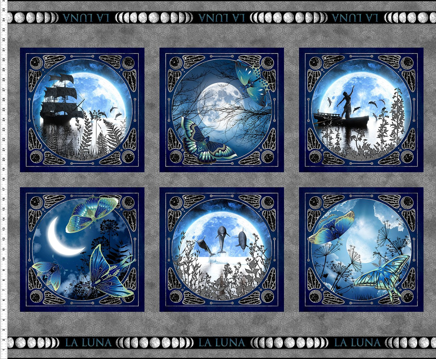 PREORDER ITEM - EXPECTED NOVEMBER 2025: La Luna by Jason Yenter 36" Panel  Metallic   2LL.1 Cotton Woven Panel