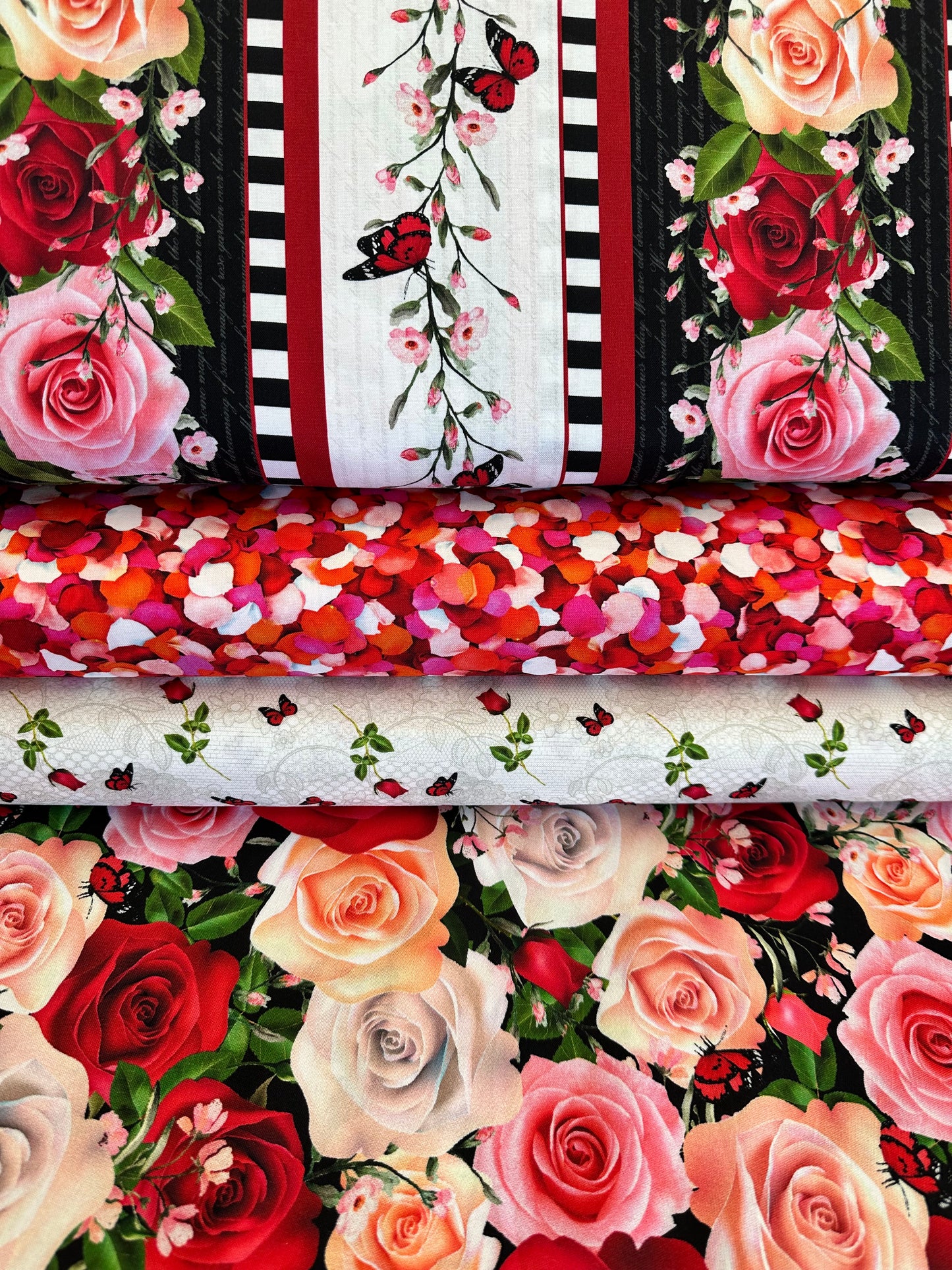 La Vie en Rose by Tango Twist Designs Border Stripe Black 4219-99 Cotton Woven Fabric