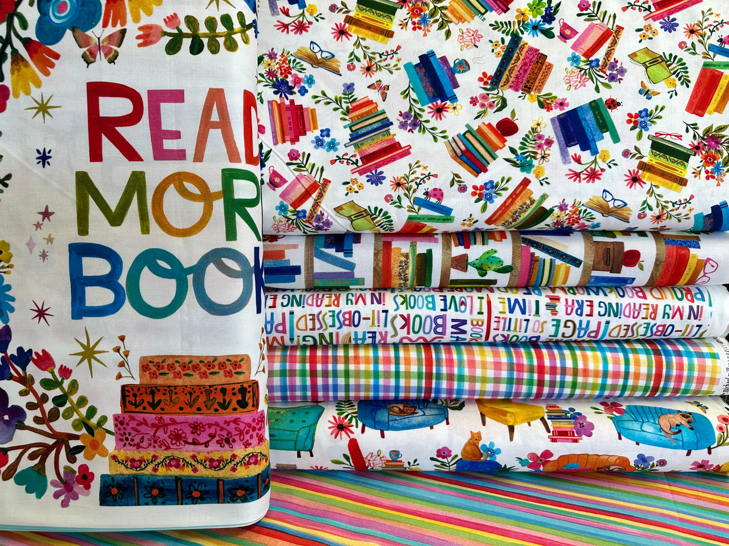 Books are Magic by Katherine Herrell Bookshelves White DDC12572-WHIT Cotton Woven Fabric
