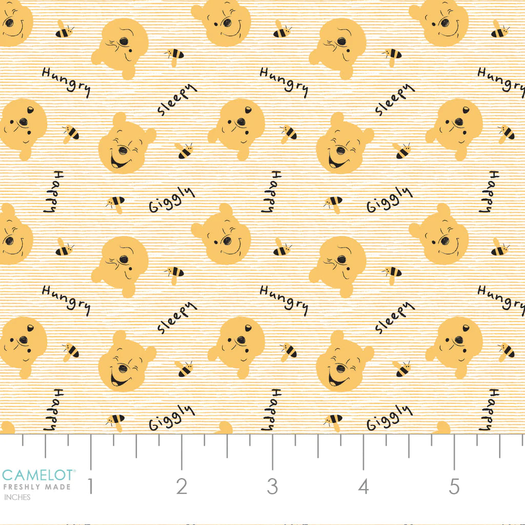 Licensed Disney Winnie the Pooh All About Me Pooh Bear Stripe Yellow 85430705-1 Cotton Woven Fabric