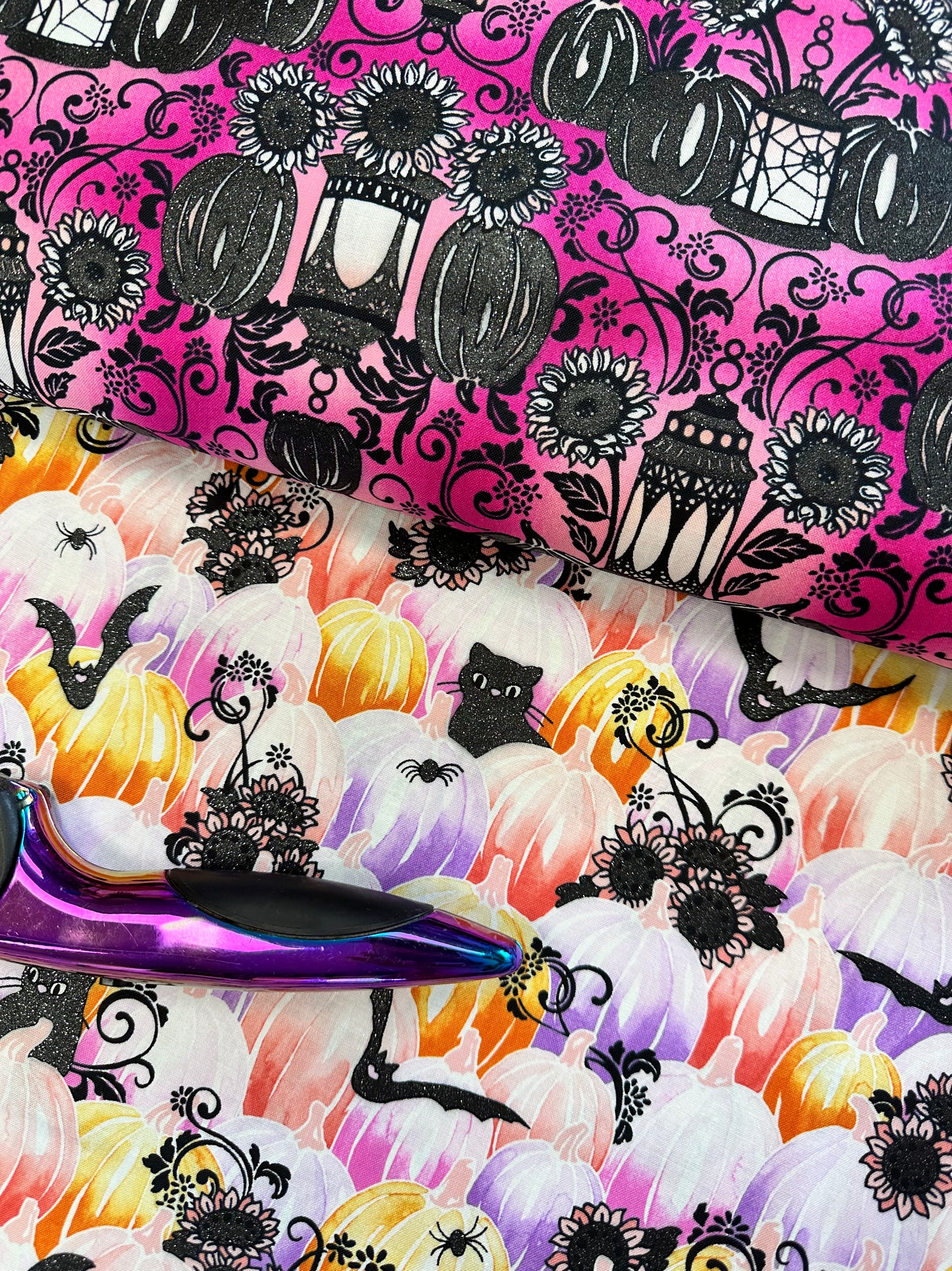 Bat-tastic by Vanessa Lillrose & Linda Fitch Lanterns Hot Pink w/Glitter WELM21707110 Cotton Woven Fabric