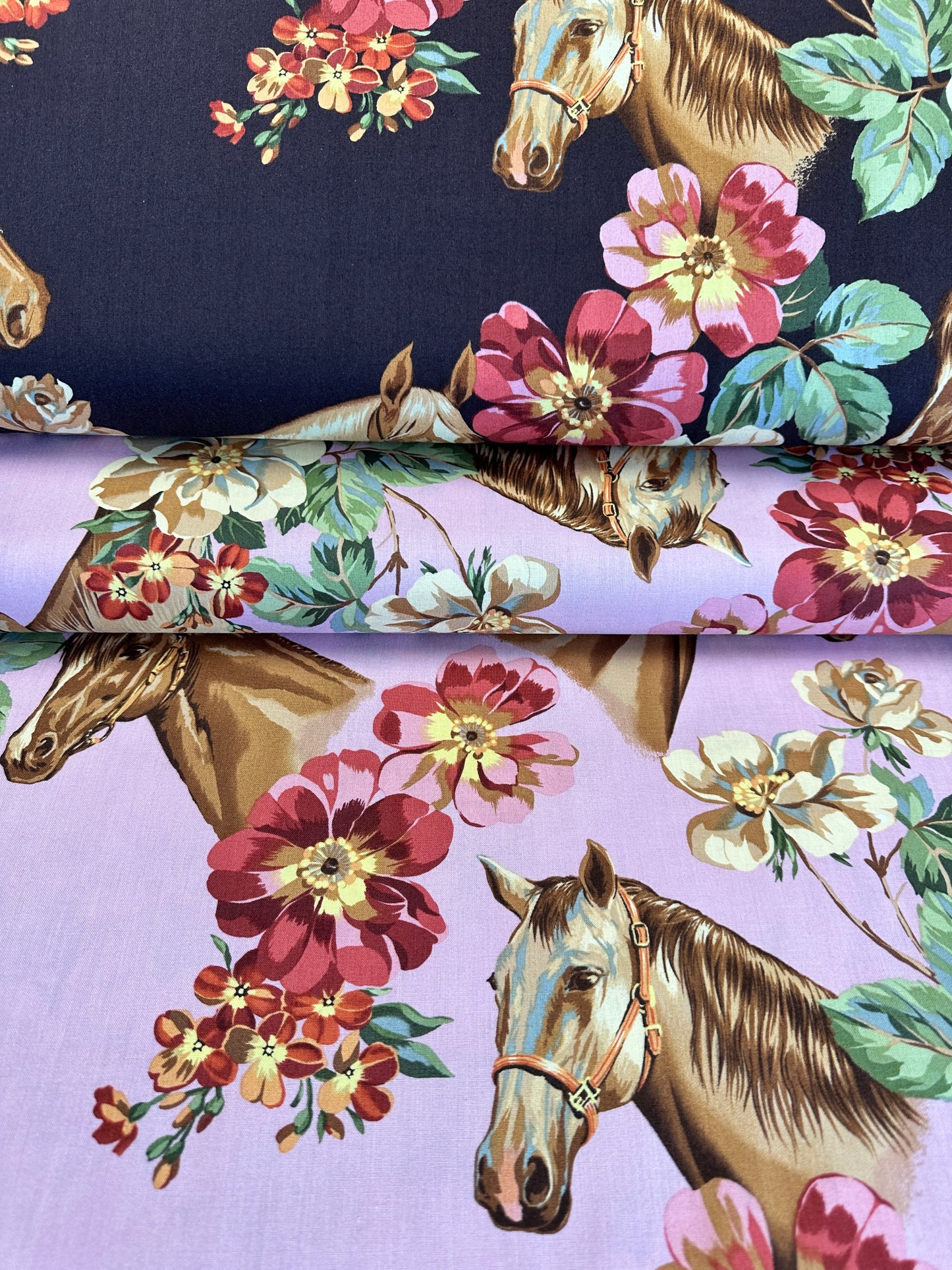 Nicole's Prints Blossom Stables Pink (Larger blossoms are 4" across) 9040C Cotton Woven Fabric