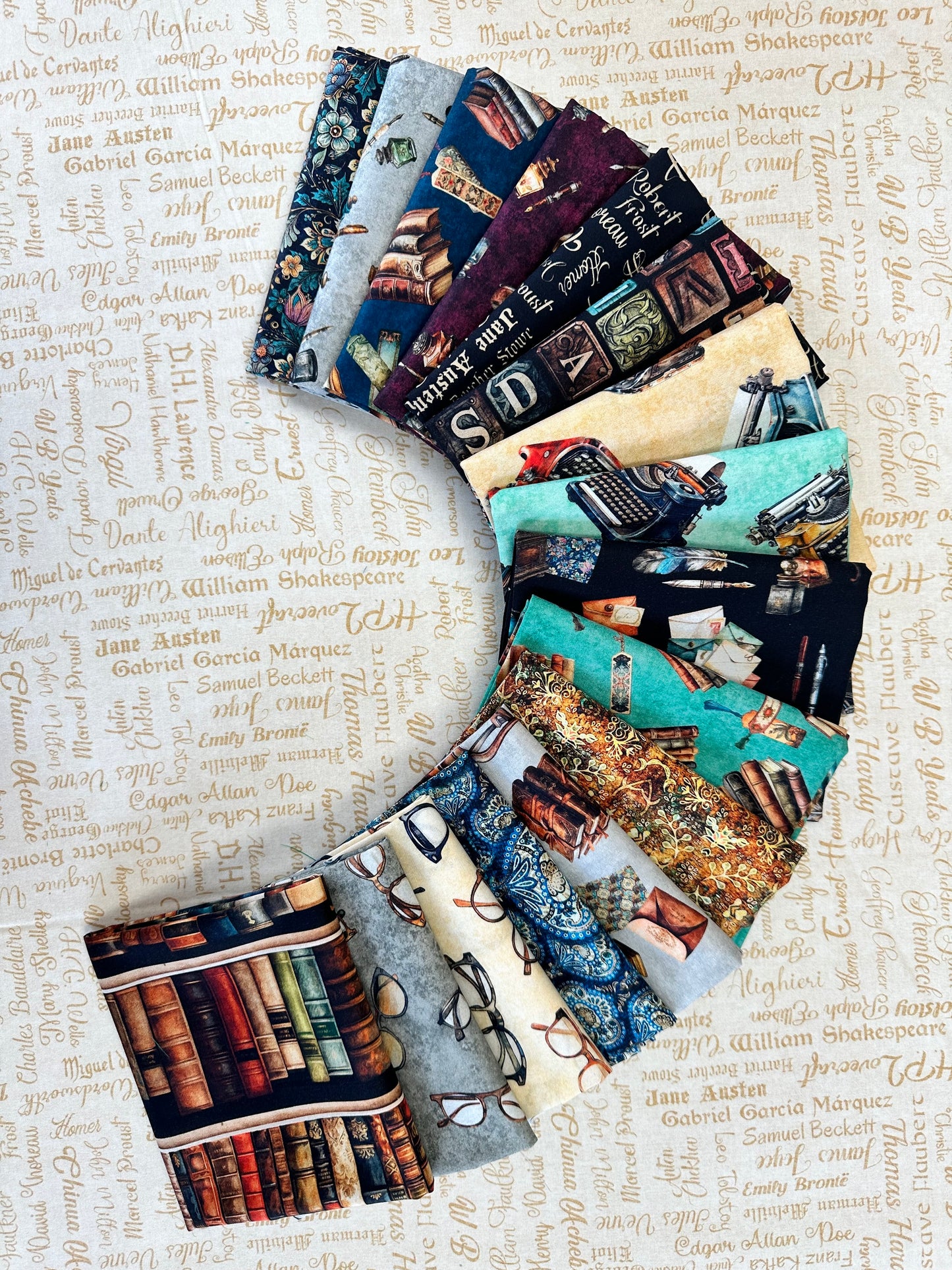 Bookworm by Morris Creative Group Stacked Books Toss Dark Sage 30449G Cotton Woven Fabric