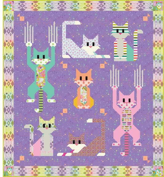 PREORDER ITEM - EXPECTED AUGUST 2024: Tula Pink Tabby Road DeJa Vu Kits Cat Scratch Quilt Kit Including Pattern. USA Shipping Included in Price