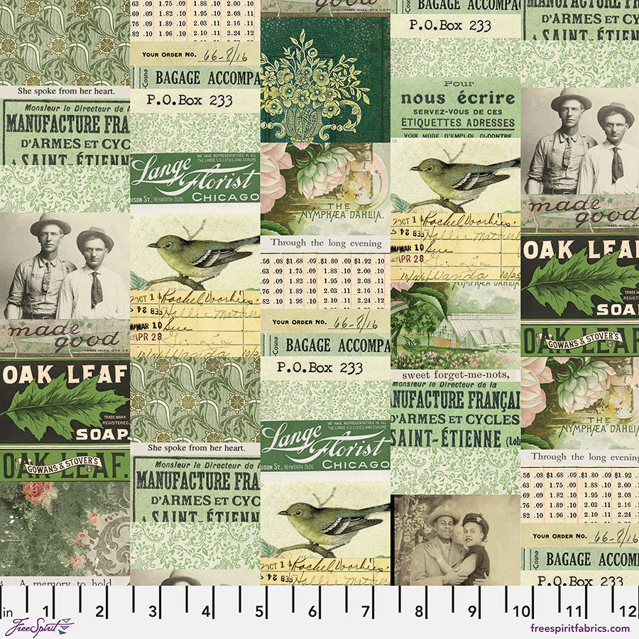 Tim Holtz Eclectic Element Palette Collage Green PWTH260.GREEN Cotton Woven Fabric