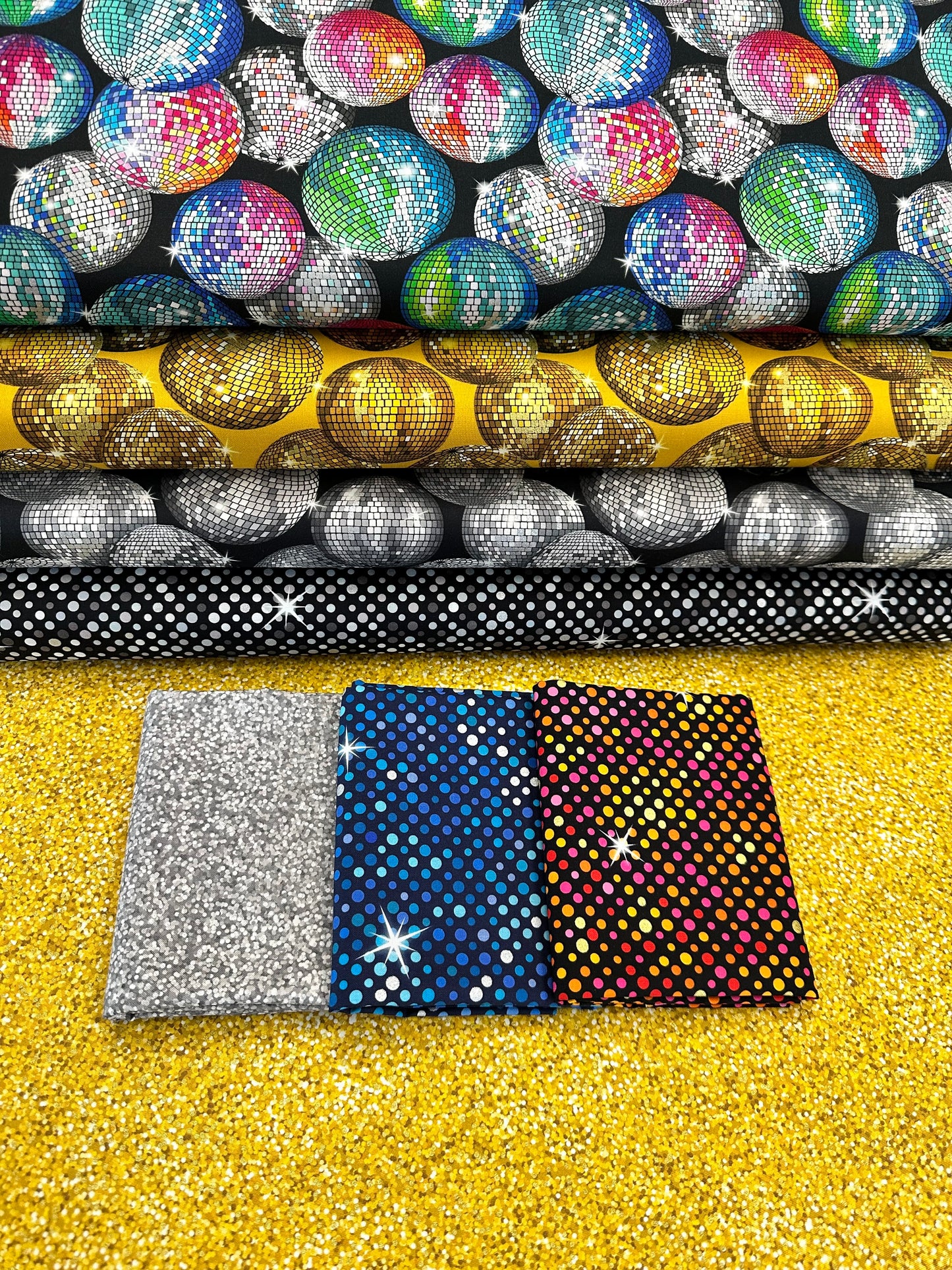 Disco Big Glitter Blue with Silver Metallics A841.1 Cotton Woven Fabric