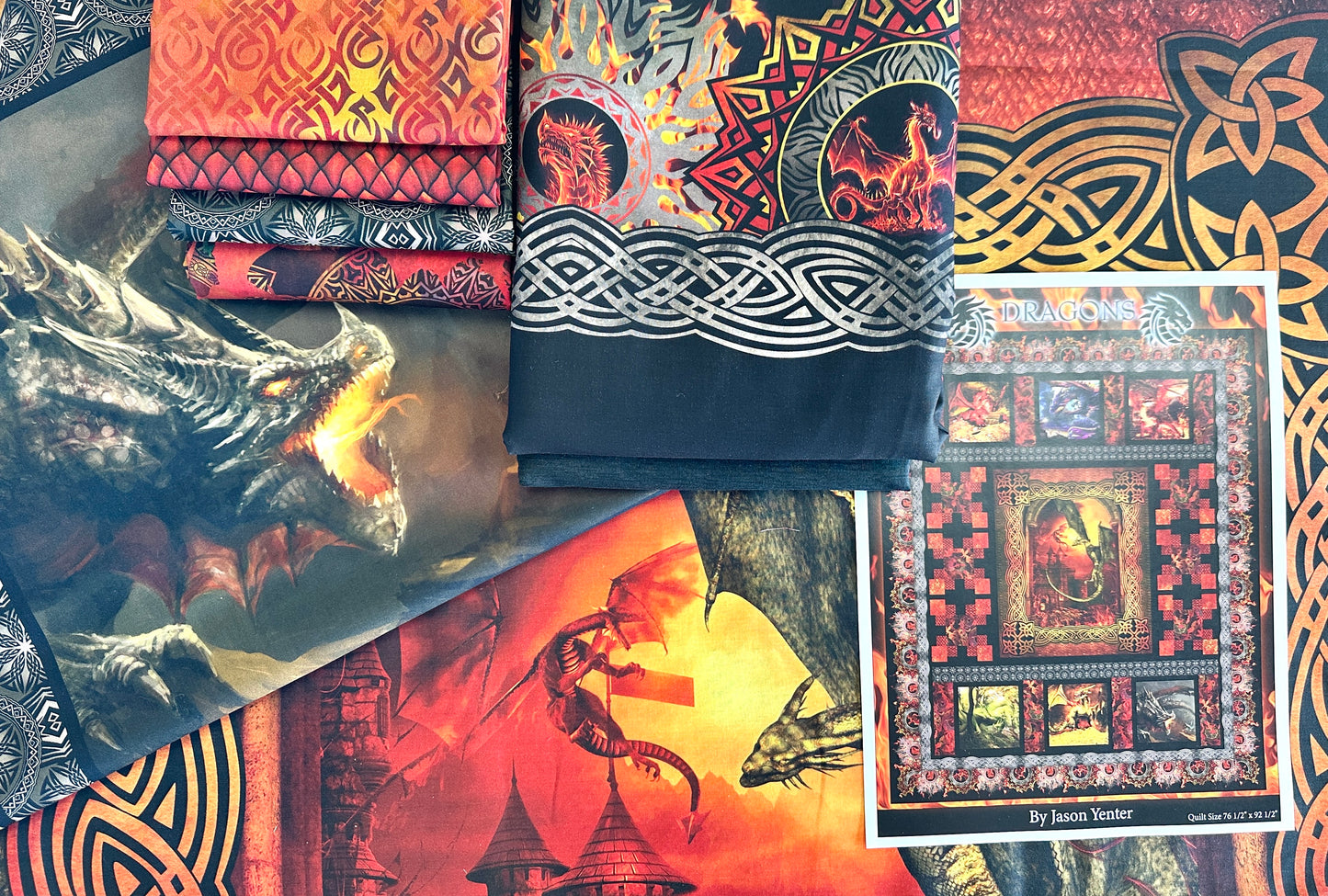 Dragons Red Quilt Kit Finished size 761⁄2" x 921⁄2” USA Shipping included in price