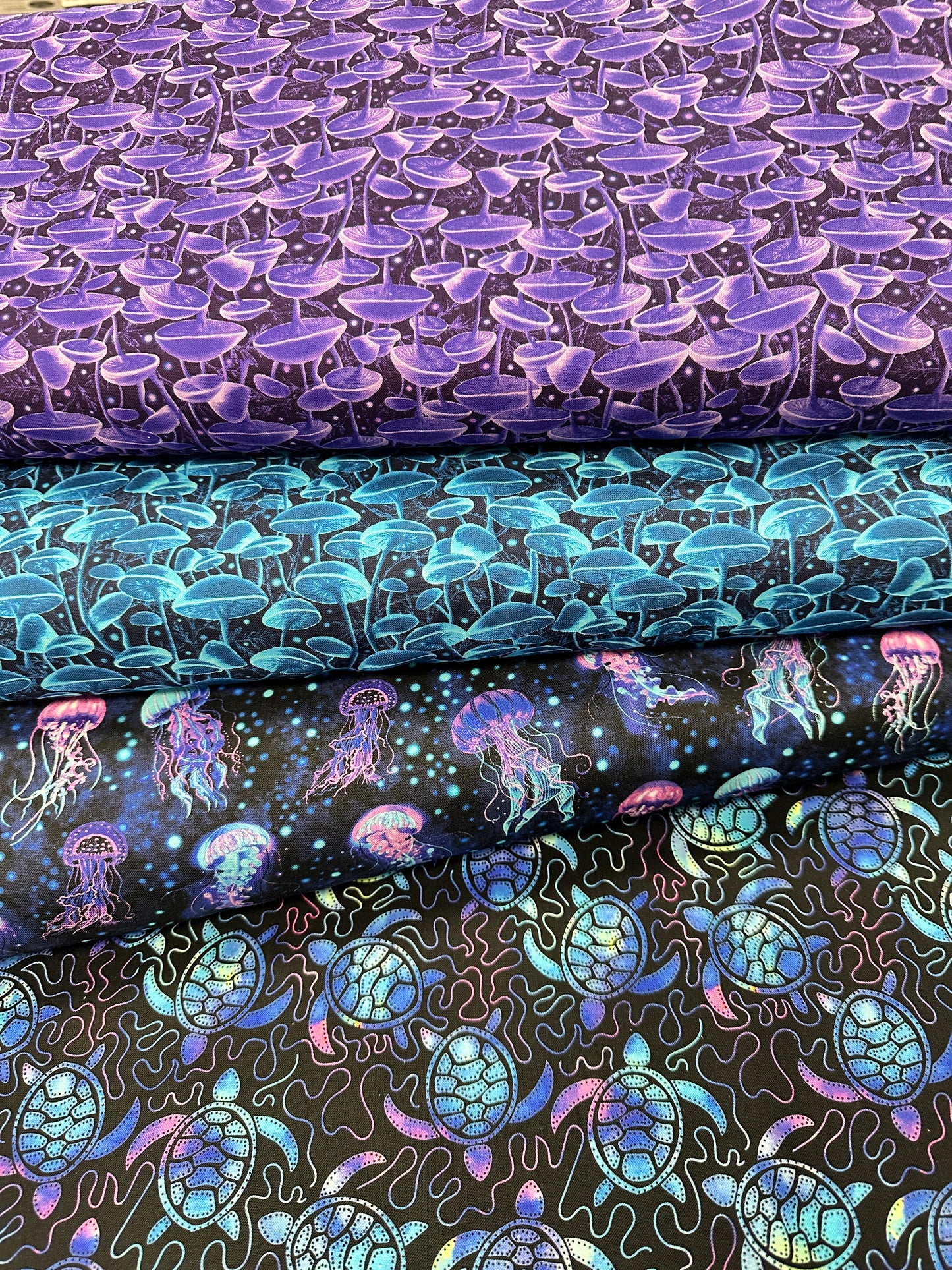 Electric Ocean Bioluminescente Mushrooms Midnight CD2851-MIDNIGHT Cotton Woven Fabric