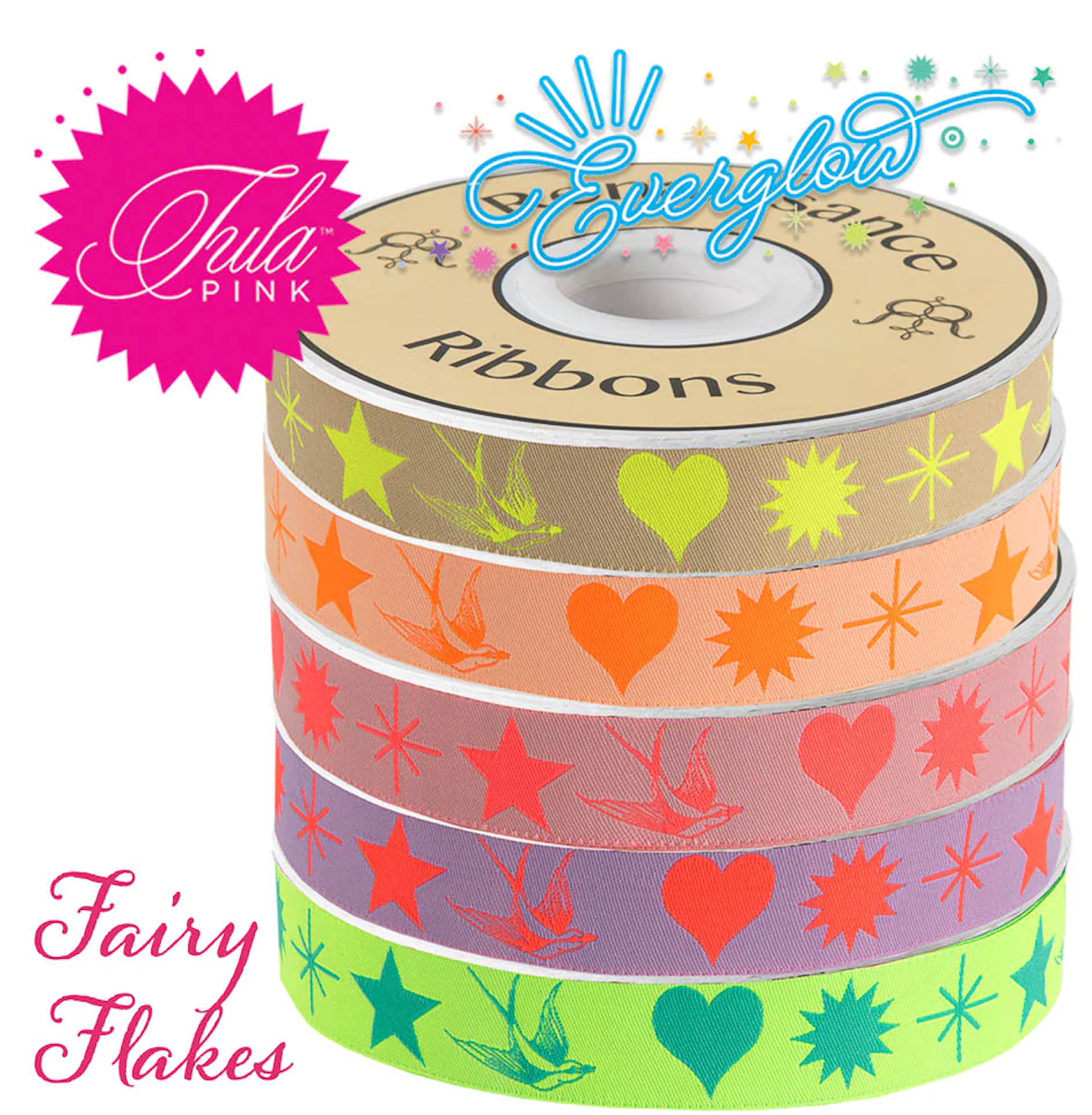 Tula Pink Everglow 7/8" Woven Jacquard Fairy Flakes Lunar Woven Ribbon TK-107/22mm Col 2 Priced per Yard