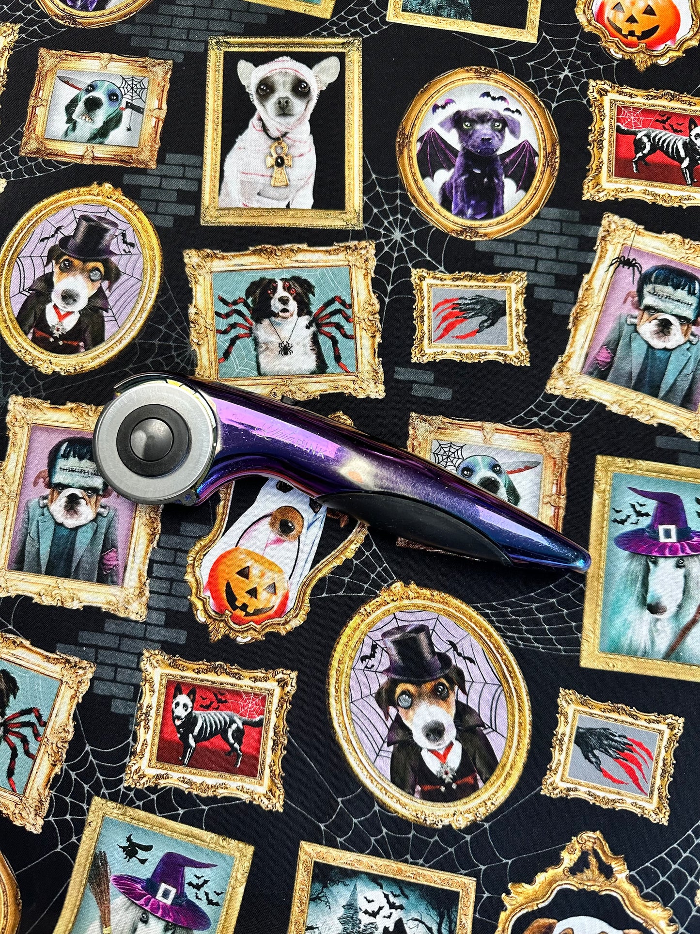 Pick your Poison Dog Halloween Portraits BOO-CD3428-BLACK Cotton Woven Fabric