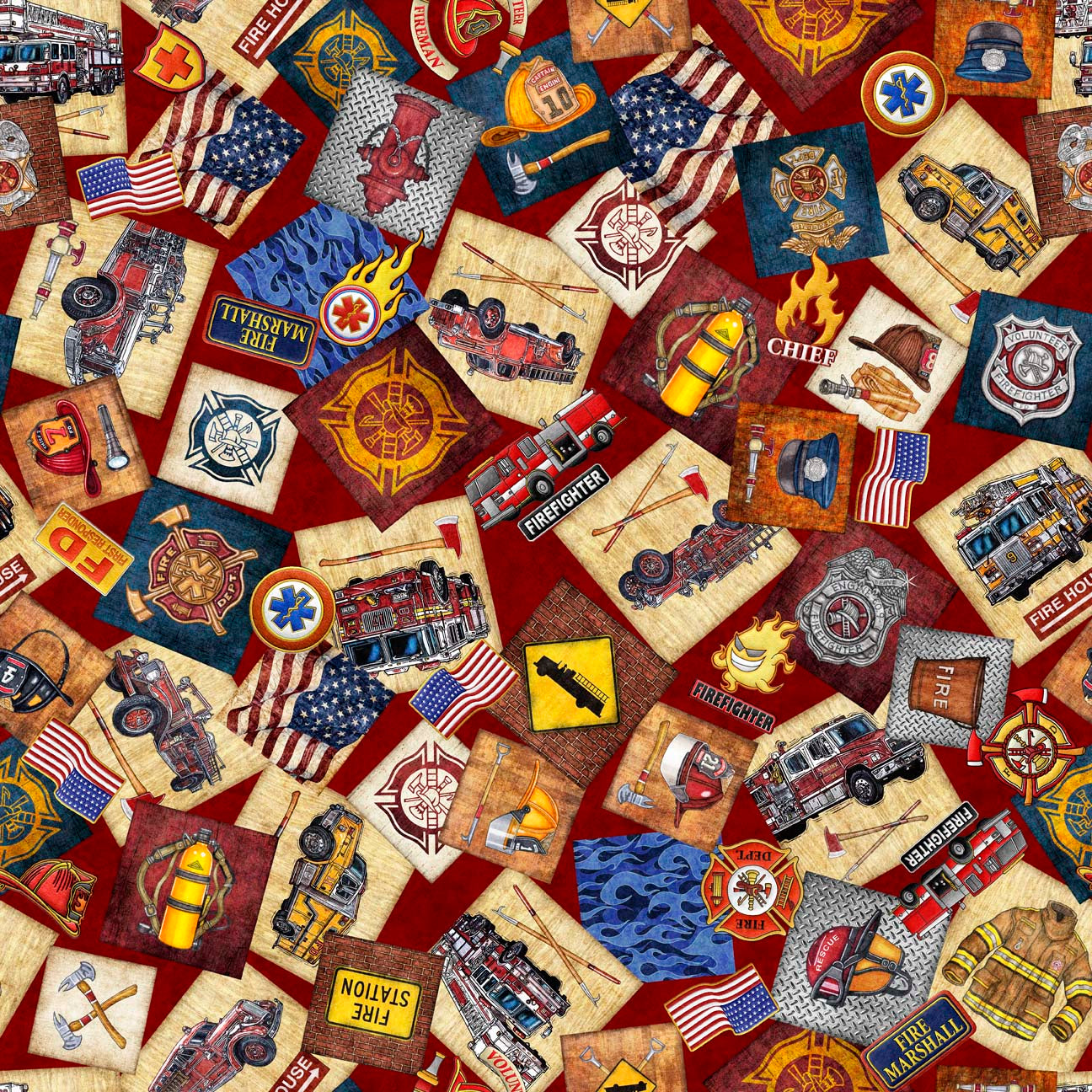 American Heroes Firefighters by Morris Creative Group Firefighter Overlaping Pattern Brick    30679M Cotton Woven Fabric