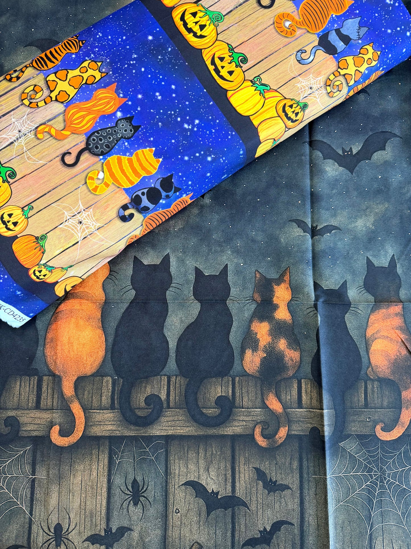 Feline Spooky Cats on Fence Spooky CD4235 by Timeless Treasures