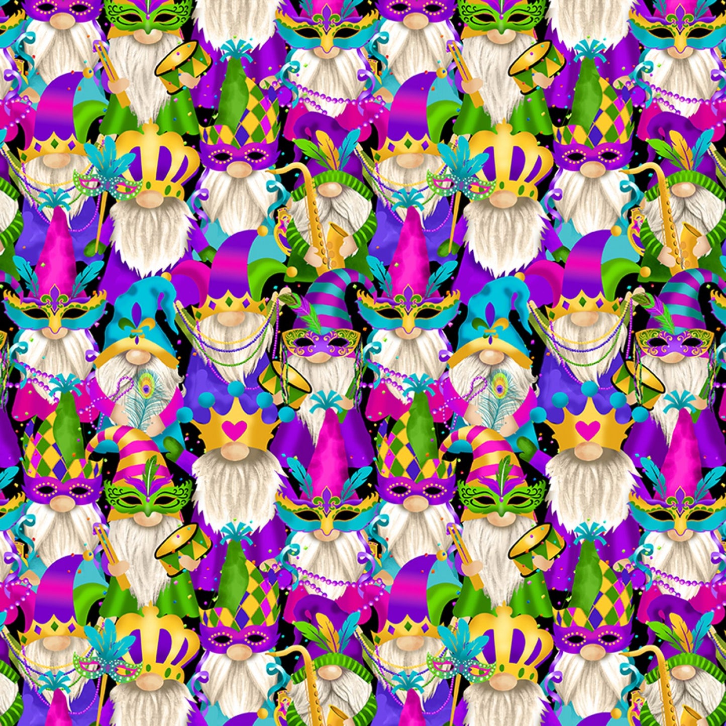Mardi Gras Parade by Gail Cadden Gnomes Multi CD2633-MULTI Cotton Woven Fabric