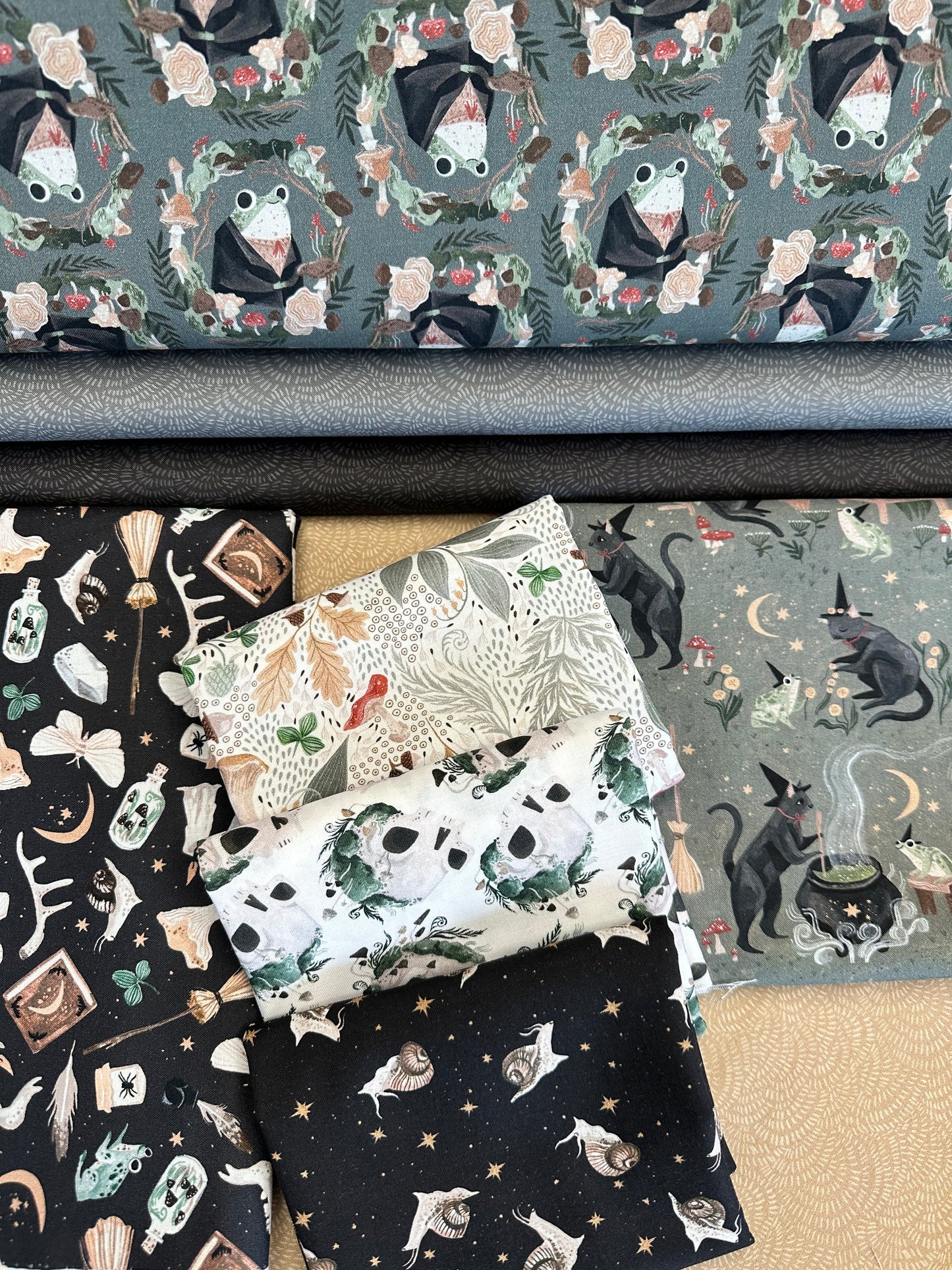 Goblincore by Rae Ritchie Mossy Skulls White ST-DRR2538WHITE Cotton Woven Fabric