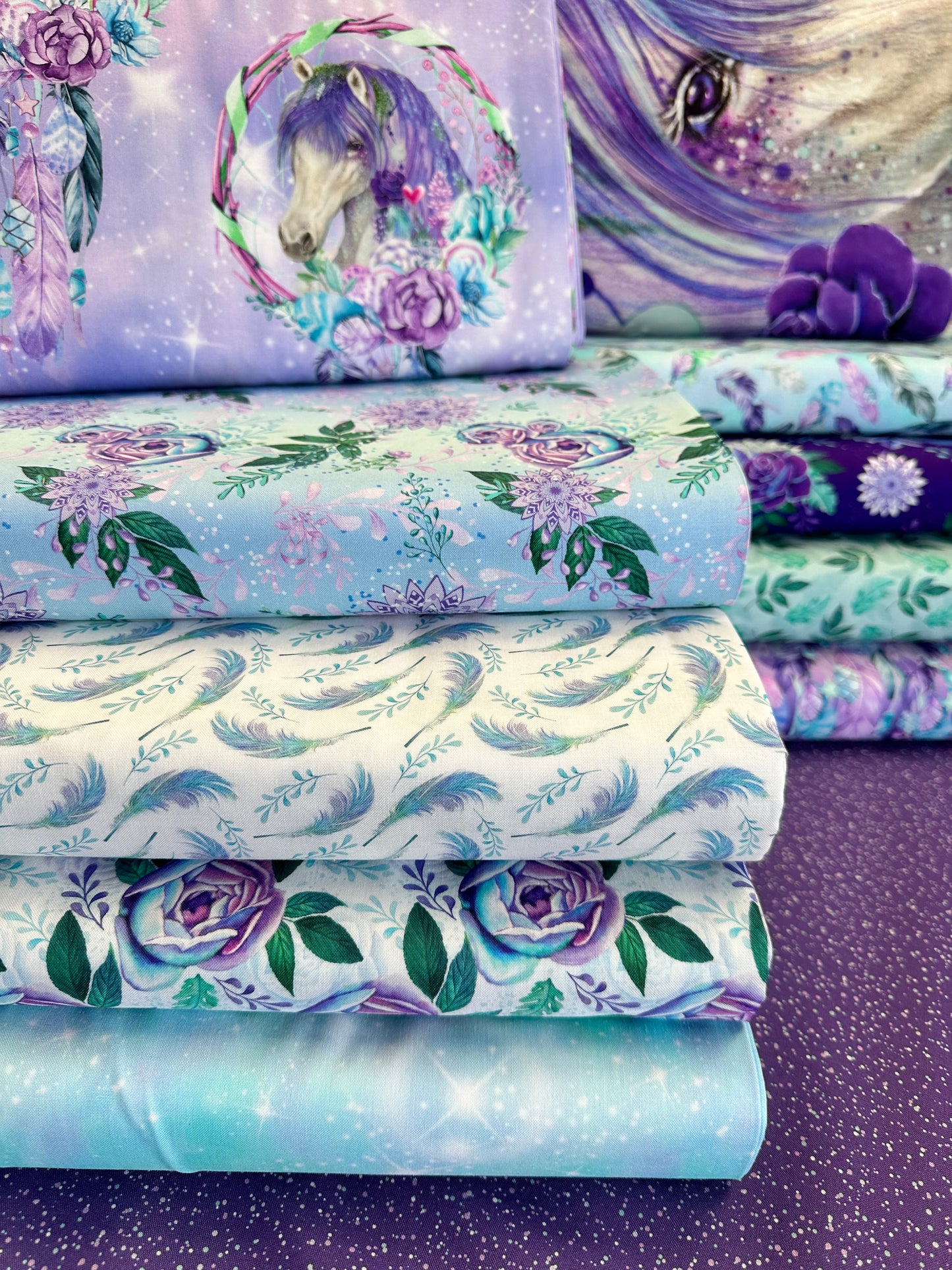 Gypsy Violet Digital by Sheena Pike Feathers Lilac 3652-50 Cotton Woven Fabric