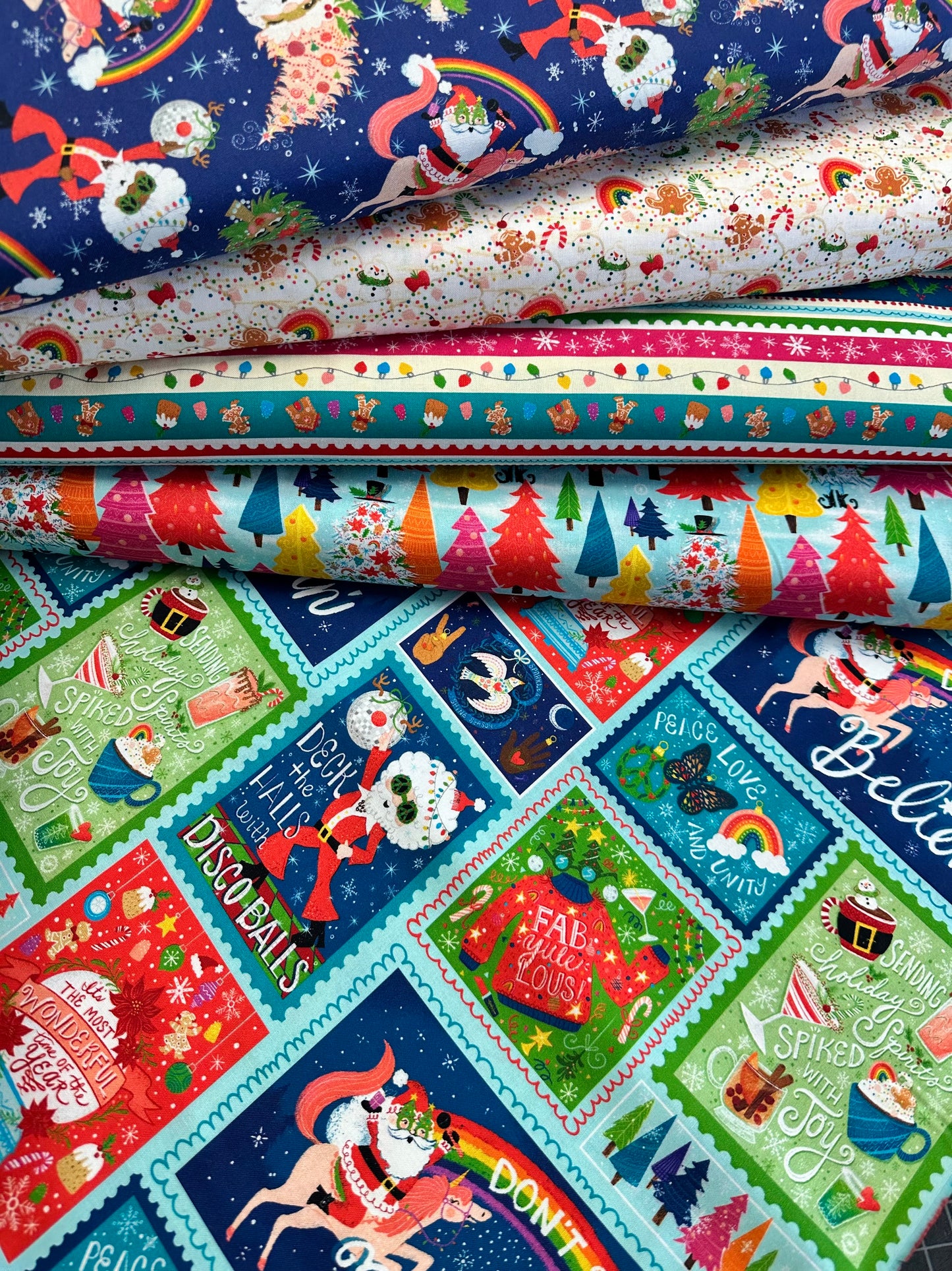 Holidazzle by Emiko Rainbow Collection Deck The Disco Navy 23773-NVY Cotton Woven Fabric