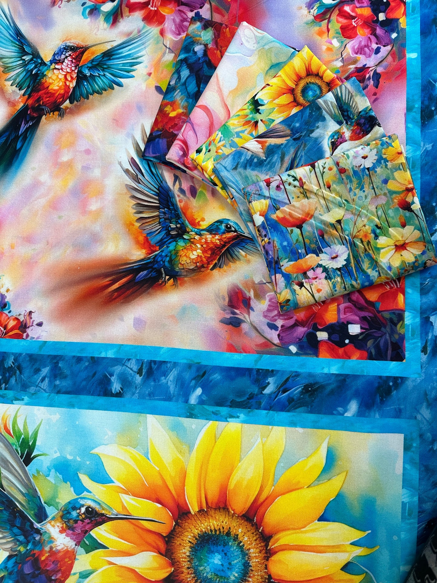 Hummingbird Bouquet Licensed by Shawna Stewart Digitally Printed Fanciful Flyers Blue 22960.BLU Cotton Woven Fabric