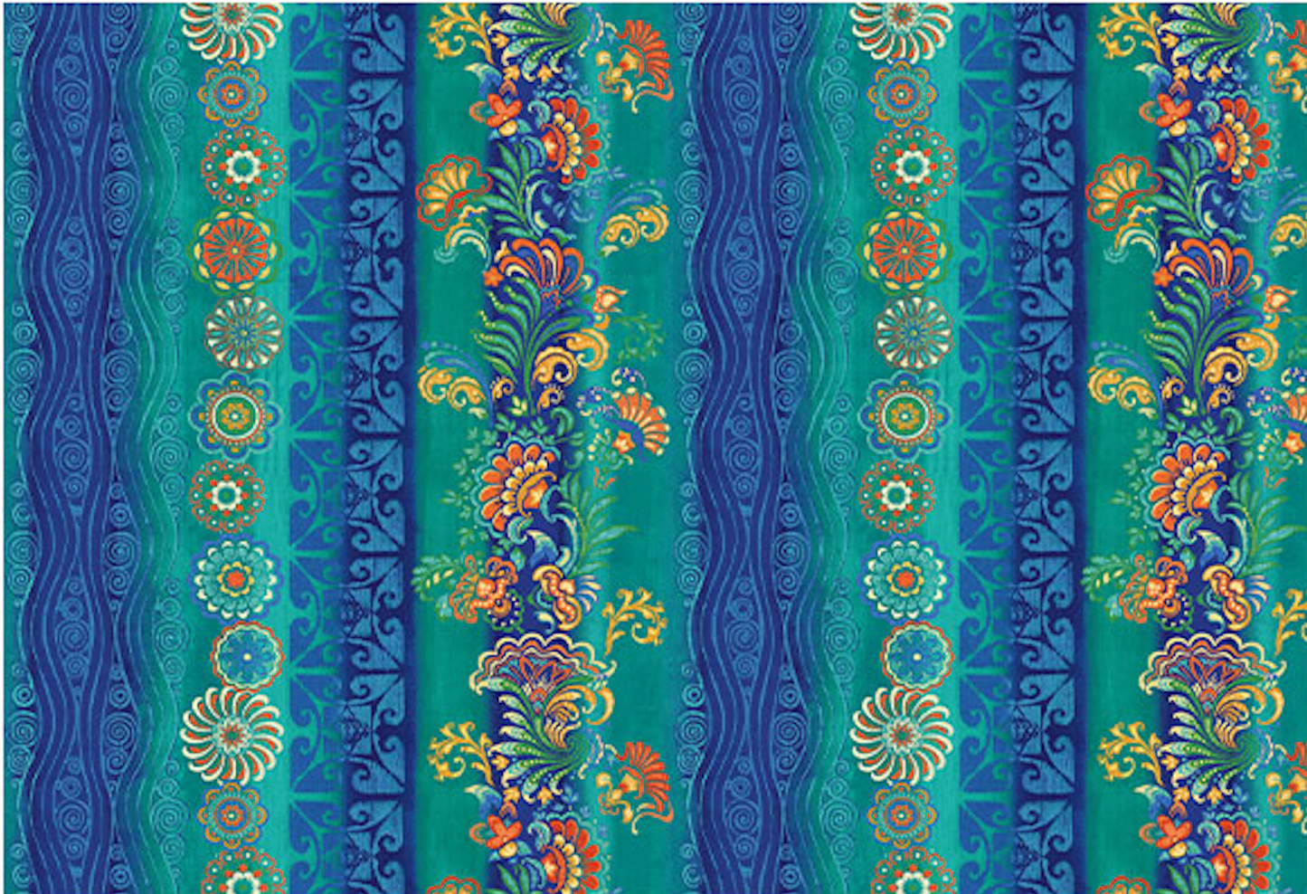 Mythical Mermaids by David Galchutt Oceanic Stripe Teal/Multi 13288-85 Cotton Woven Fabric