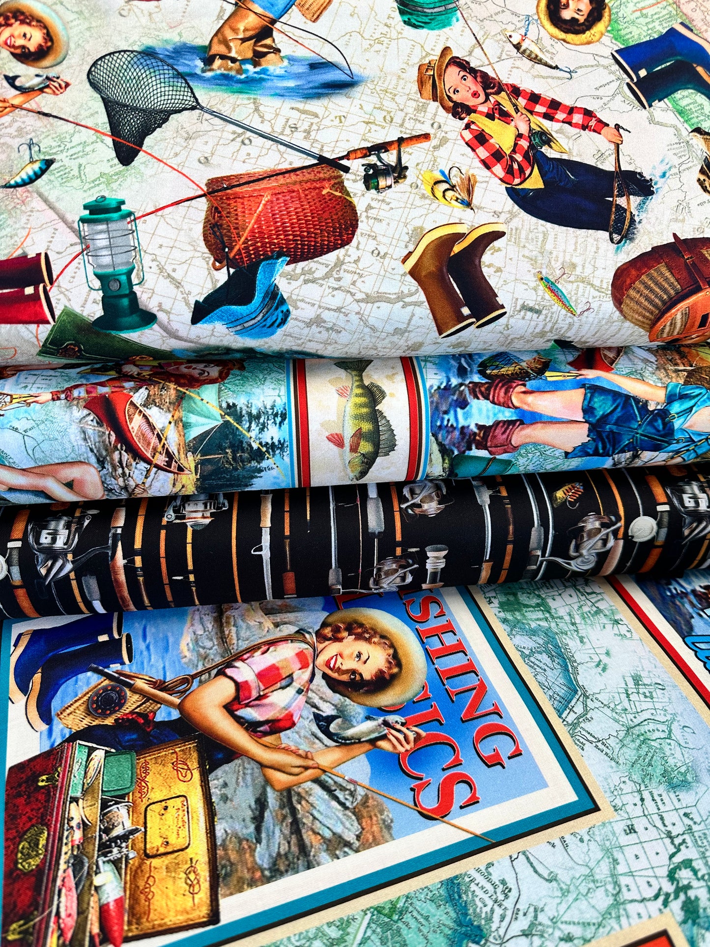 Girls Gone Fishing Keeping It Reel Black DCX11943-BLAC Cotton Woven Fabric