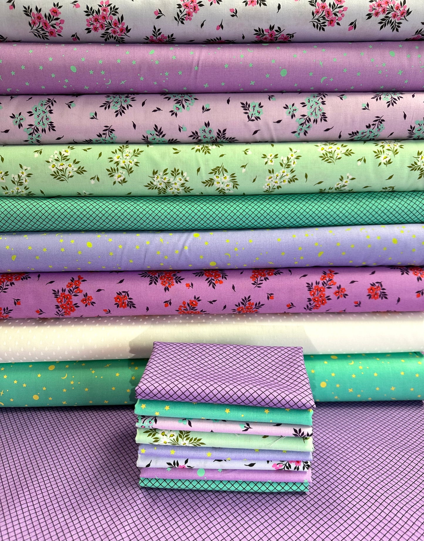 Sweet Stitchers Sew-Along September Kits for Bountiful by Busy Hands Tula Pink True Colors Cool
