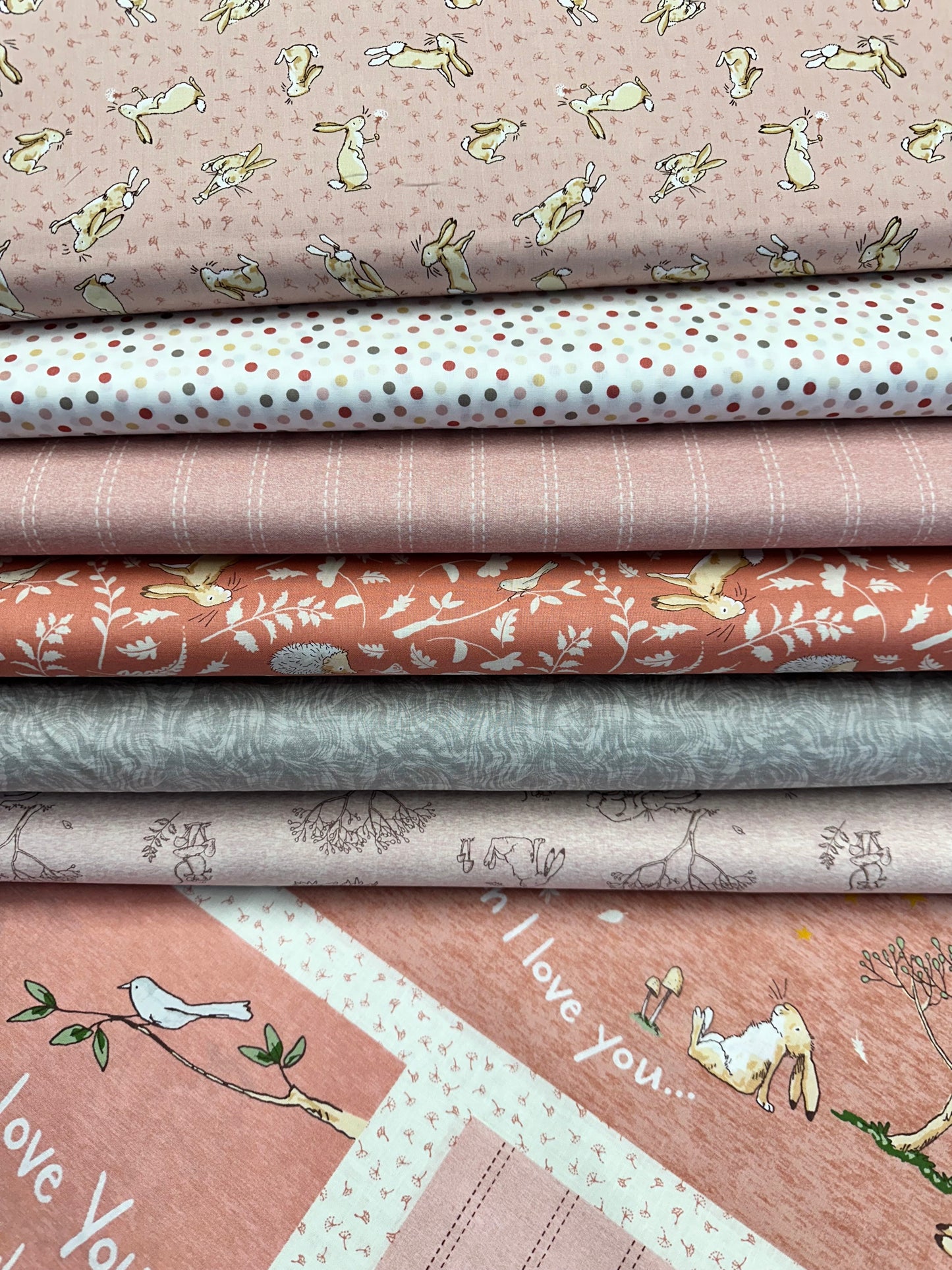 Licensed Guess How Much I Love You 2024 Rust Fat Quarter Quarter Bundle of 12 & 1 panel FQ0479 Bundle
