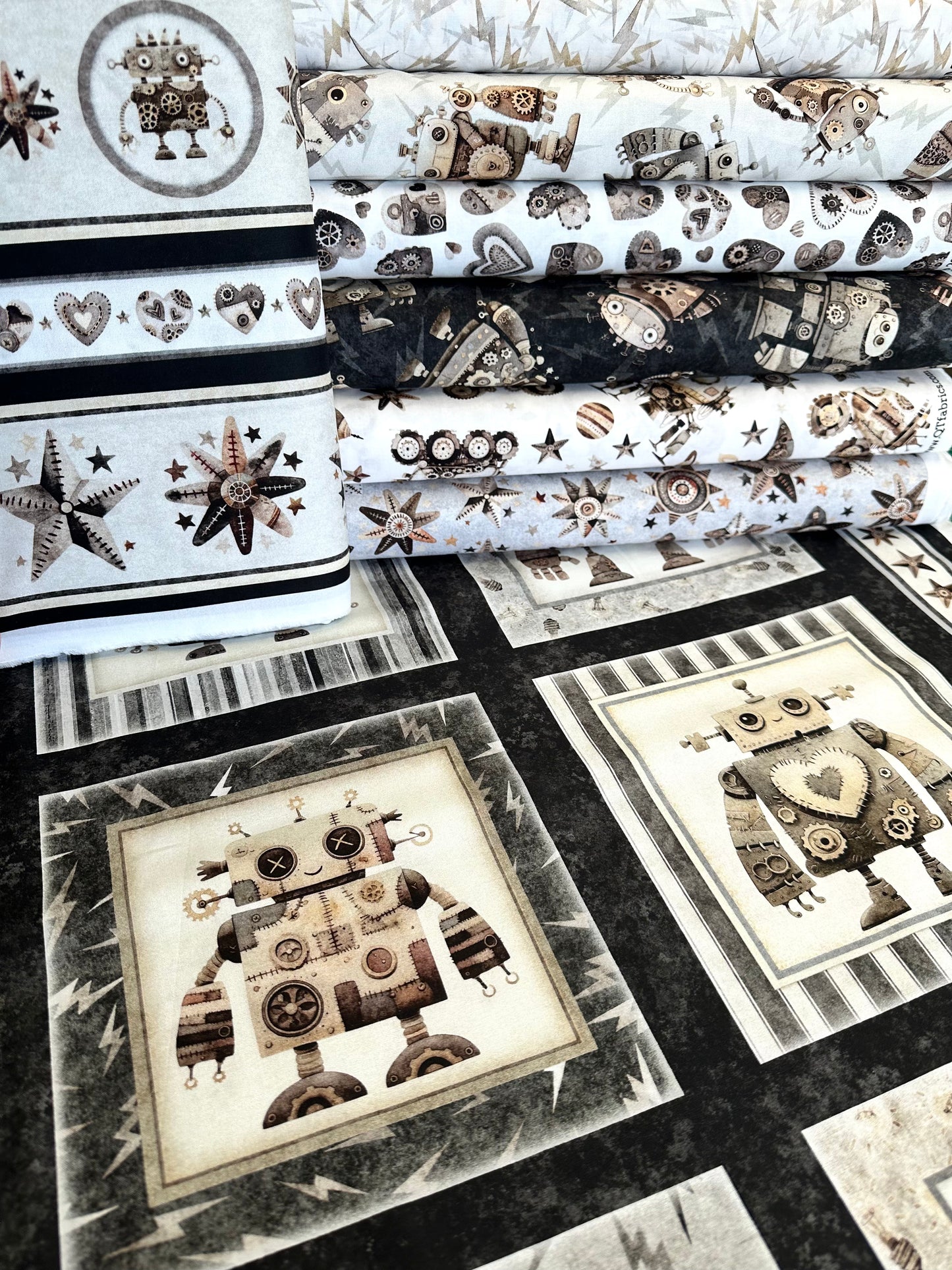 Sewbots Robot Vehicles White 31379Z Cotton Woven Fabric