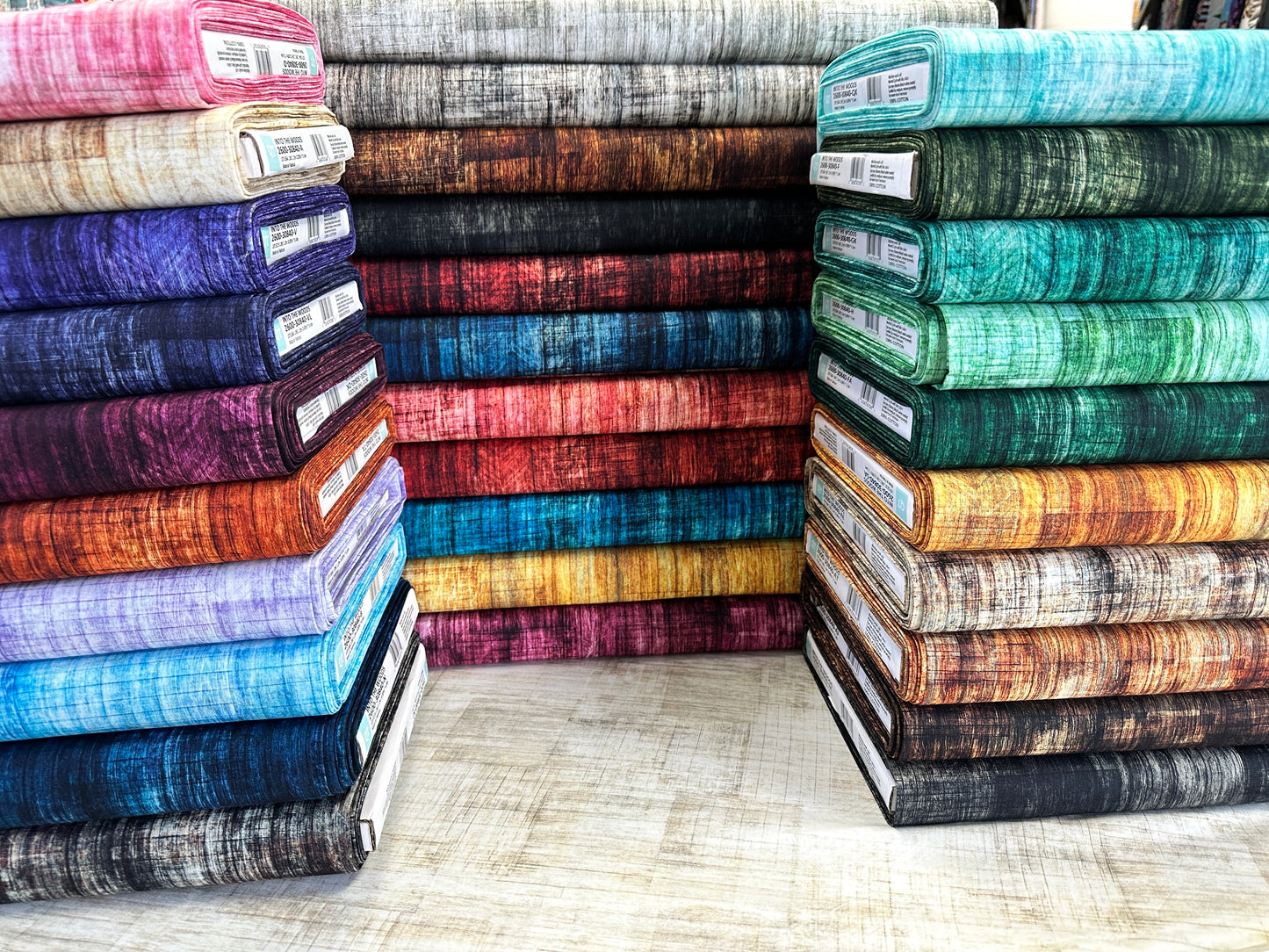 Into The Woods by Dan Morris Wood Texture Blender Pistacio 30840H Cotton Woven Fabric