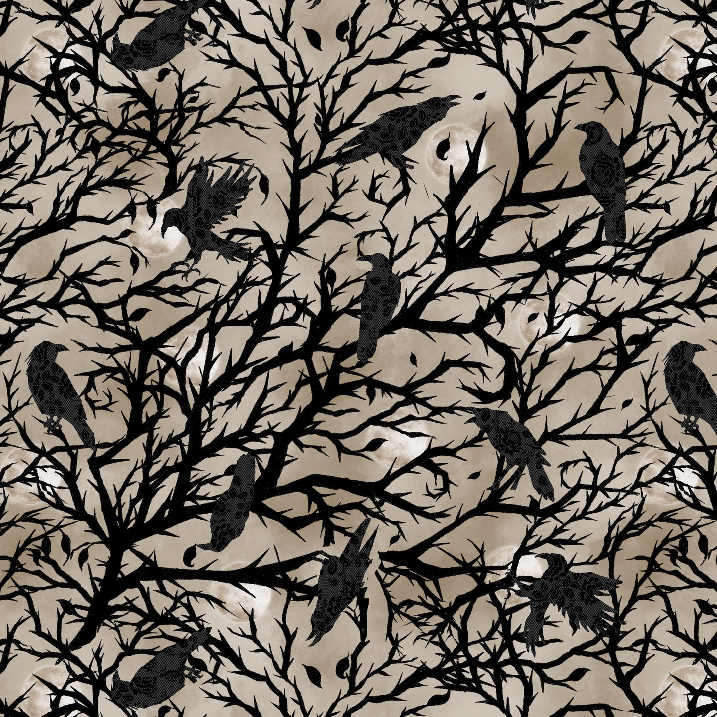 Darkly Enchanted Taupe Crows In Tree Silhouette 4797-41 by Episodic Drawing