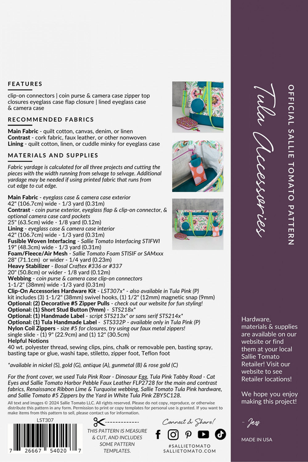 Tula Pink Purse Hardware Tula Clip-On Paper Pattern   LST307 Pattern