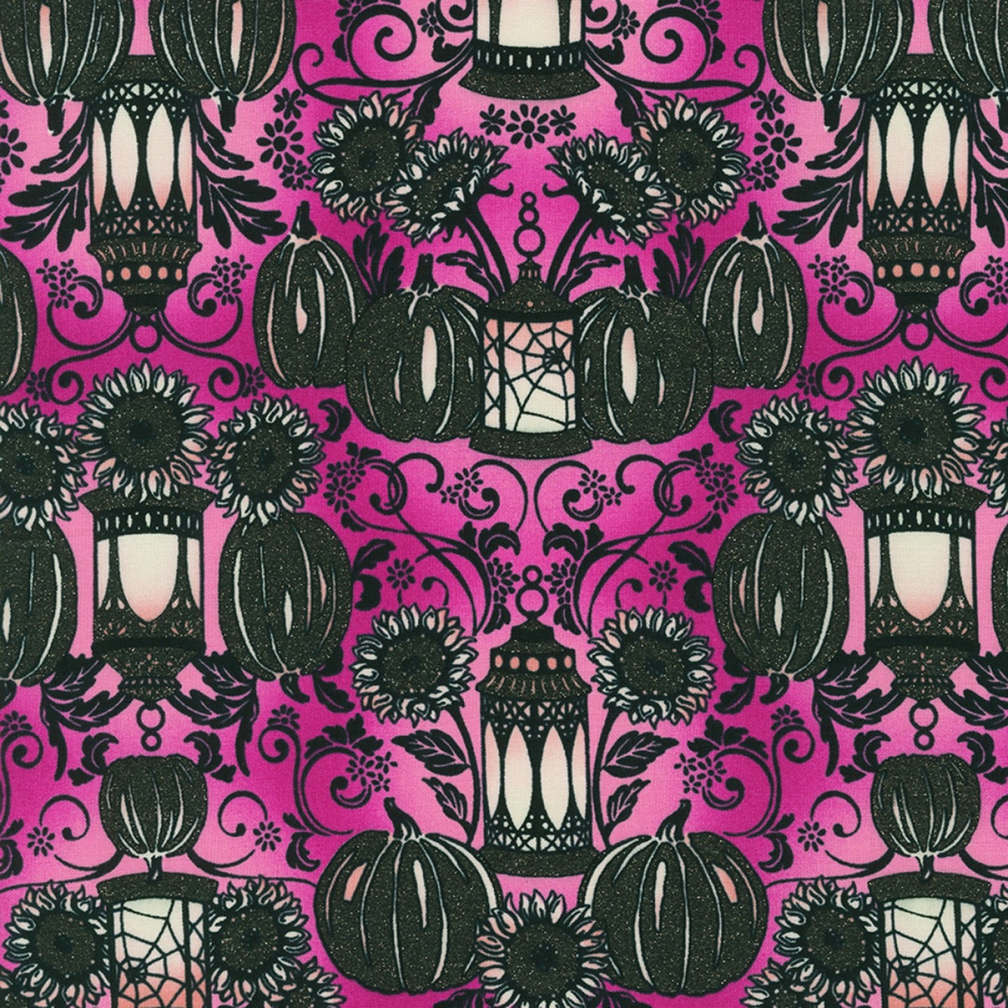 Bat-tastic by Vanessa Lillrose & Linda Fitch Lanterns Hot Pink w/Glitter WELM21707110 Cotton Woven Fabric
