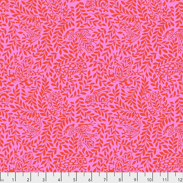 Tula Pink Monkey Wrench Ribbit Mango PWTP137.Mango Cotton Woven Fabric