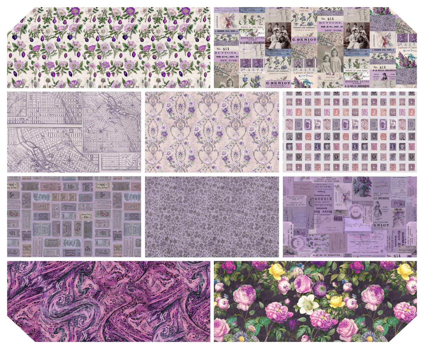 Tim Holtz Eclectic Element Palette Purple Subscription Program Fat Quarter Bundle of 10 Prints Cotton Woven Fabric PSFQ Bundle