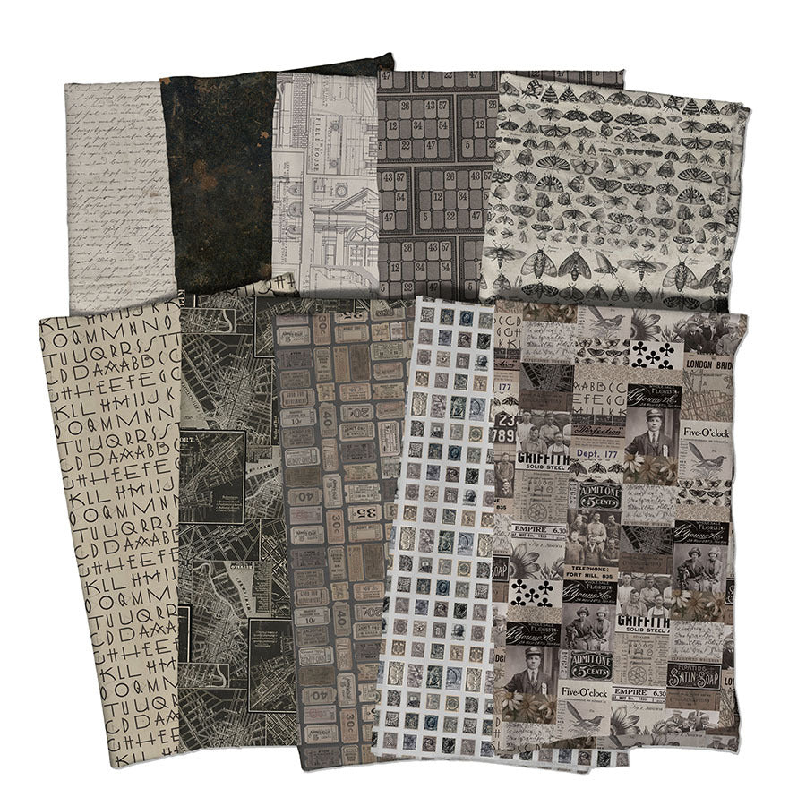 Tim Holtz Eclectic Element Palette Charcoal (Month 11) Subscription Program Half Yard Bundle of 10 Prints Cotton Woven Fabric CSHY Bundle
