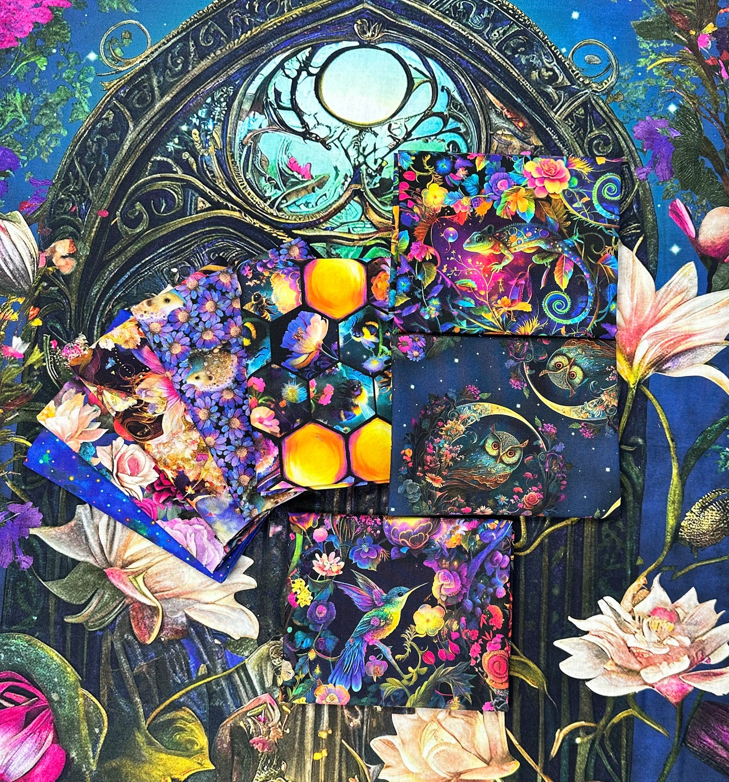 Night Garden Digital by JT Stewart_Duirwagh Studios 24" Panel Garden Gate Teal 3557P-67 Cotton Woven Panel