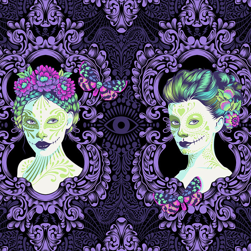 De La Luna by Tula Pink Possessed Haunted Cameos PWTP110.Haunted PWTP110.Haunted Cotton Woven Panel