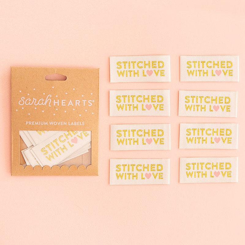 Sew In Labels Stitched with Love by Sarah Hearts Pack of 8 100% polyester LP104