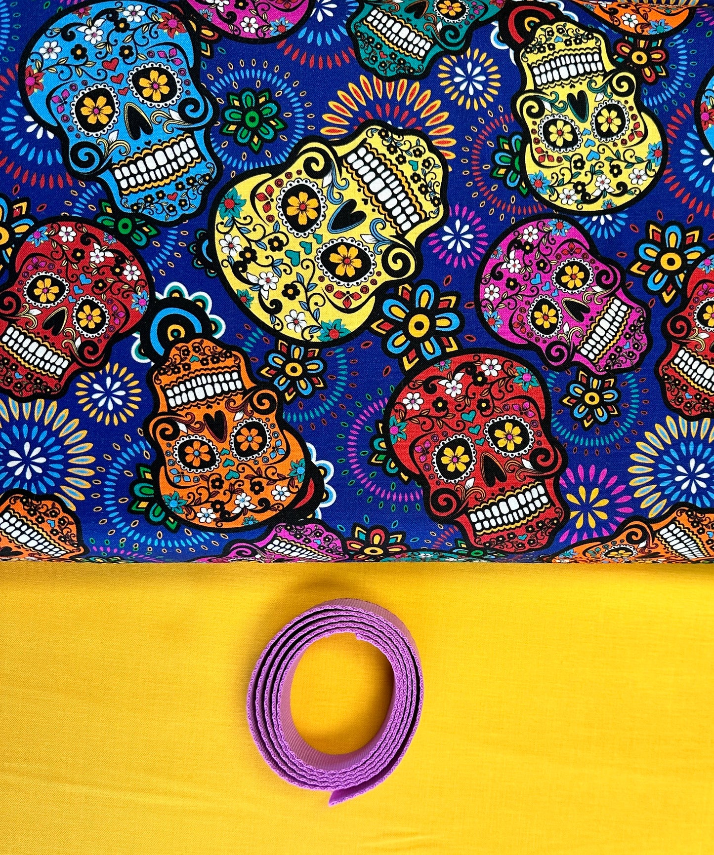 Skull Central Festival Skulls Blue DX29471C2 Cotton Woven Fabric